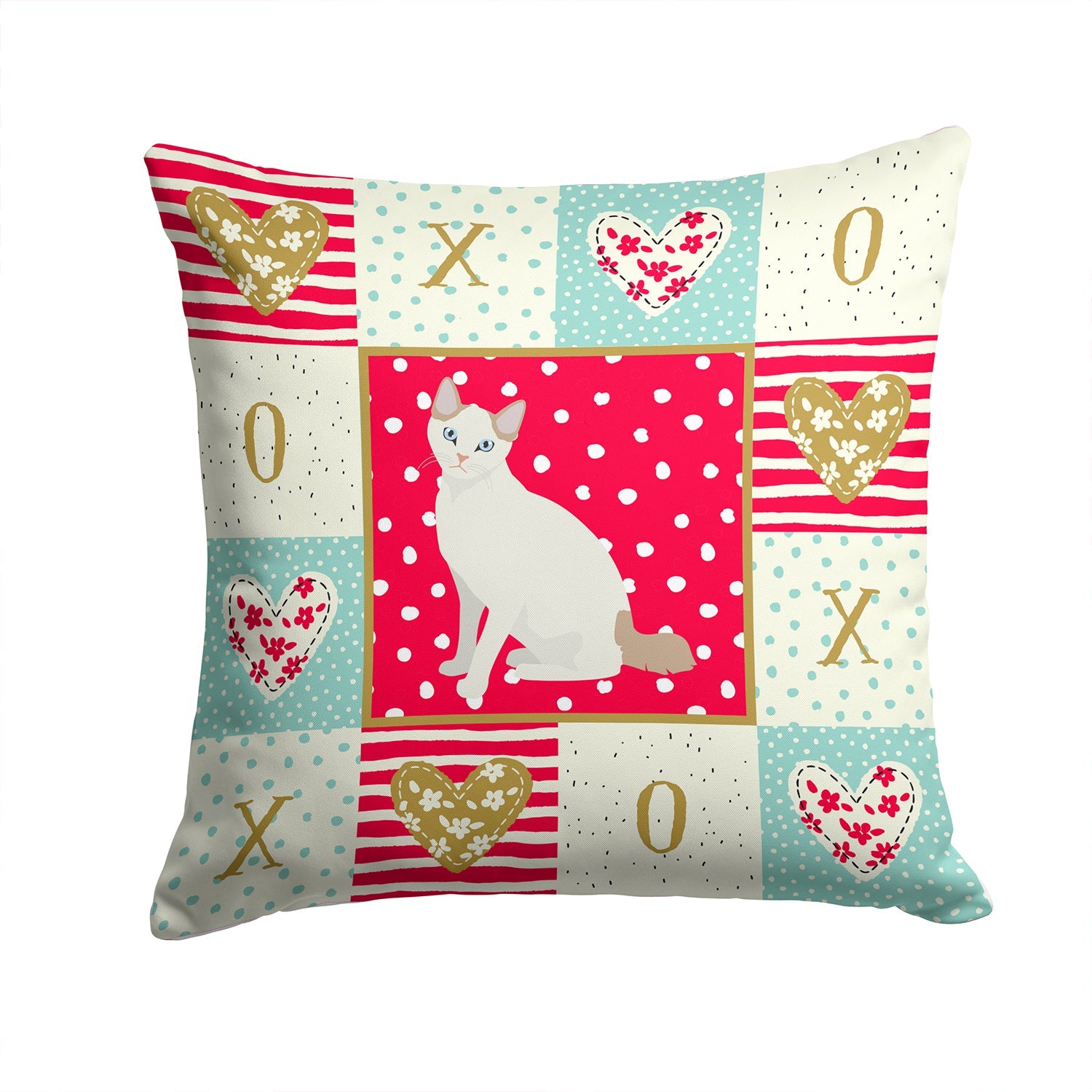 Korean Bobtail Cat Love Decorative Throw Pillow 14x14 Indoor Outdoor Accent Cushion, Fabric Cover with Insert for Sofa, Bed, Porch & Living Room