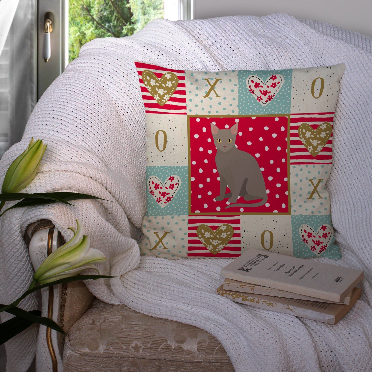 Malayan Cat Love Decorative Throw Pillow 14x14 Indoor Outdoor Accent Cushion, Fabric Cover with Insert for Sofa, Bed, Porch & Living Room