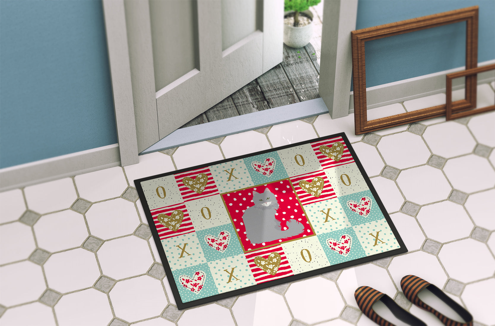 Norwegian Forest Cat Love Doormat Indoor Outdoor 24H X 36W Front Door Mat Rugs for Entryway, Non Slip Washable Low Pile,