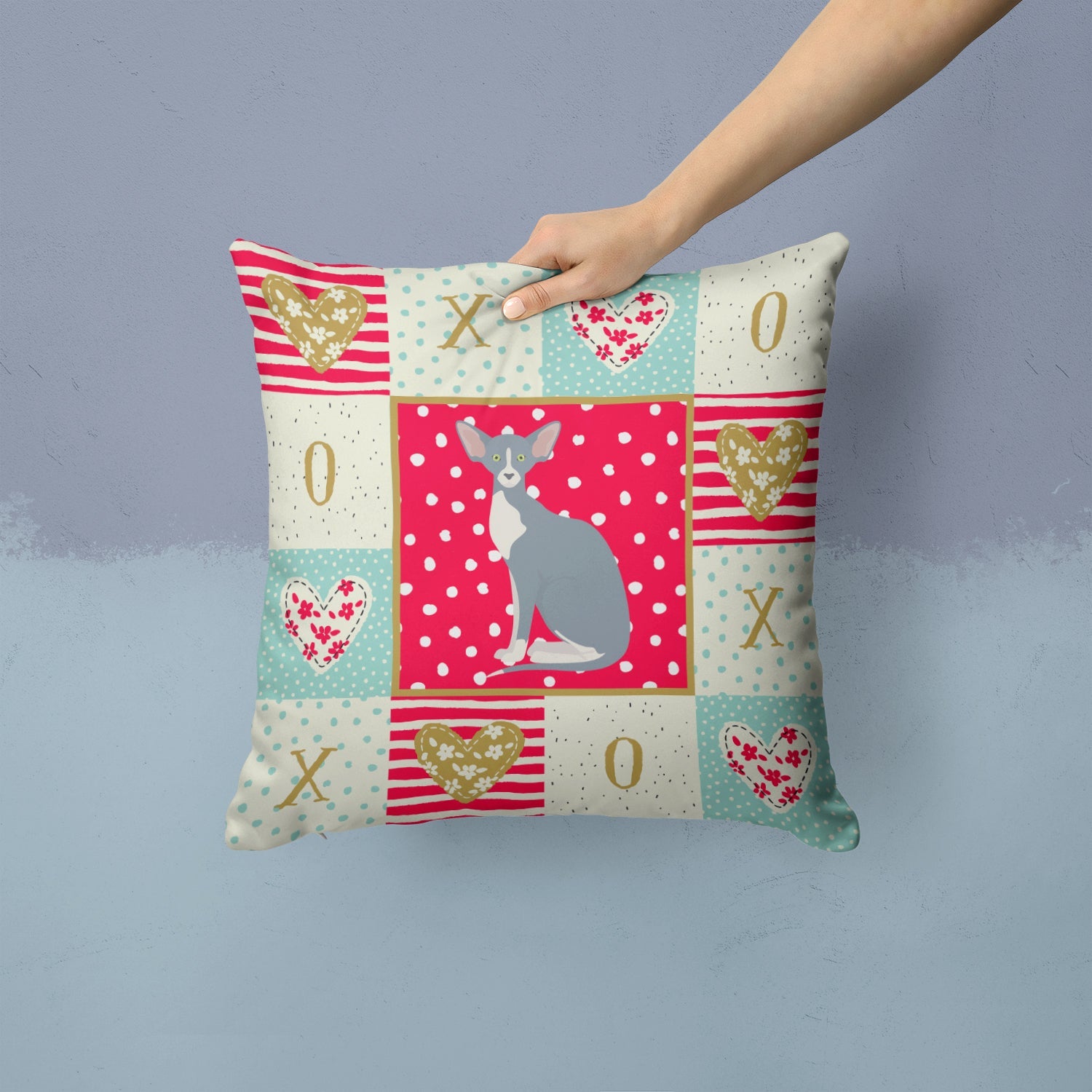 Peterbald Cat Love Decorative Throw Pillow 14x14 Indoor Outdoor Accent Cushion, Fabric Cover with Insert for Sofa, Bed, Porch & Living Room