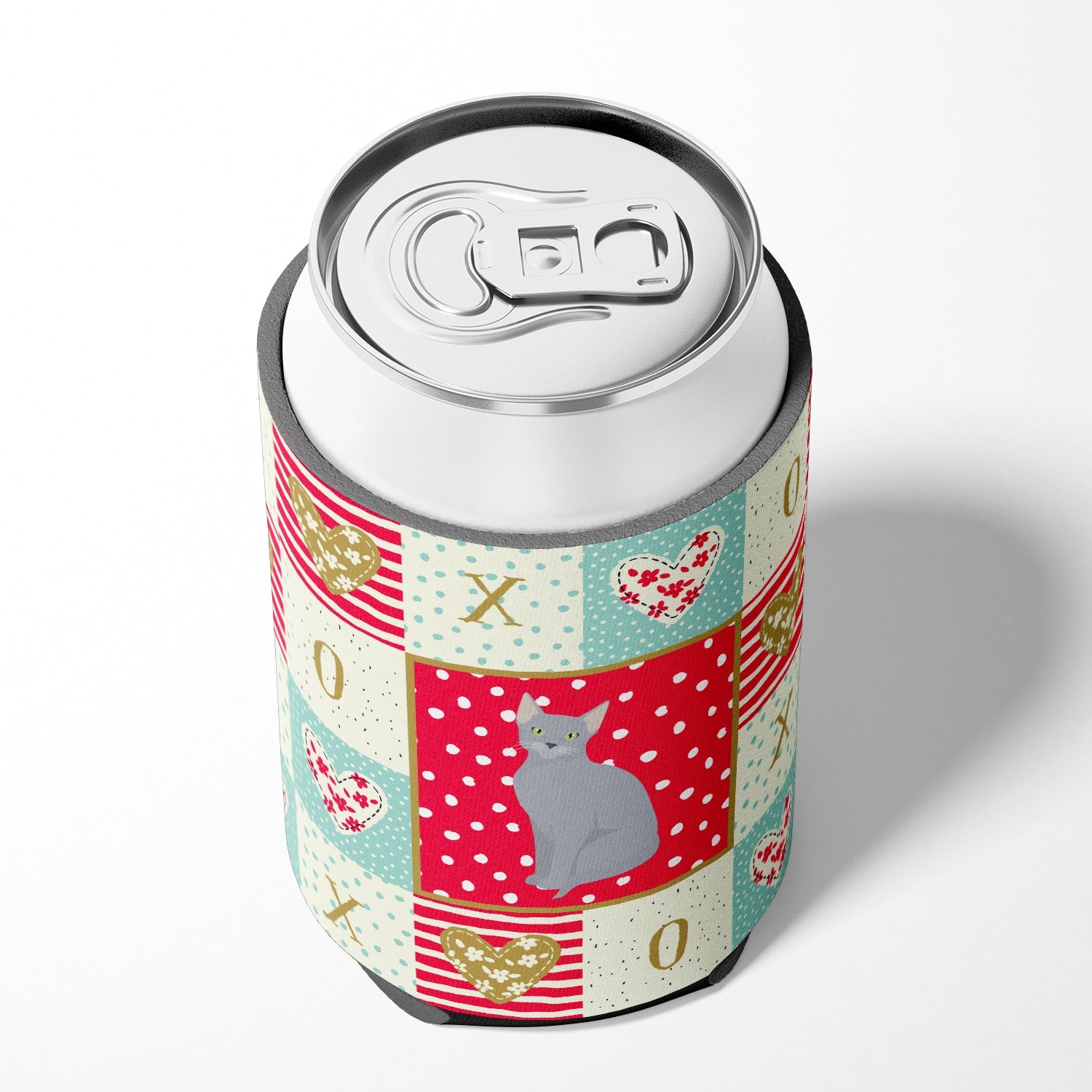 Russian Blue Cat Love Can or Bottle Hugger Cooler Sleeve for Standard 12 oz Cans, Insulated Foam Beer & Soda Can Hugger Reusable