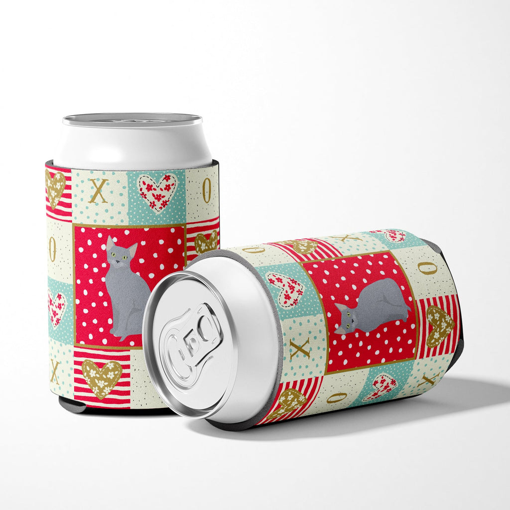 Russian Blue Cat Love Can or Bottle Hugger Cooler Sleeve for Standard 12 oz Cans, Insulated Foam Beer & Soda Can Hugger Reusable
