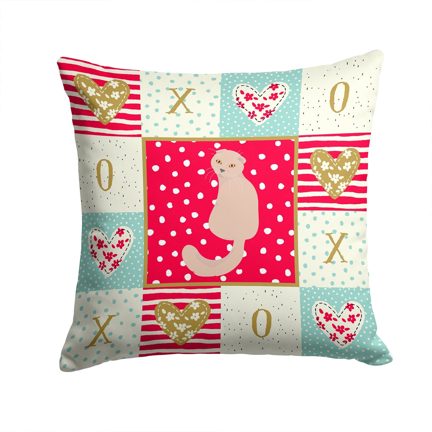 Scottish Fold Cat Love Decorative Throw Pillow 14x14 Indoor Outdoor Accent Cushion, Fabric Cover with Insert for Sofa, Bed, Porch & Living Room