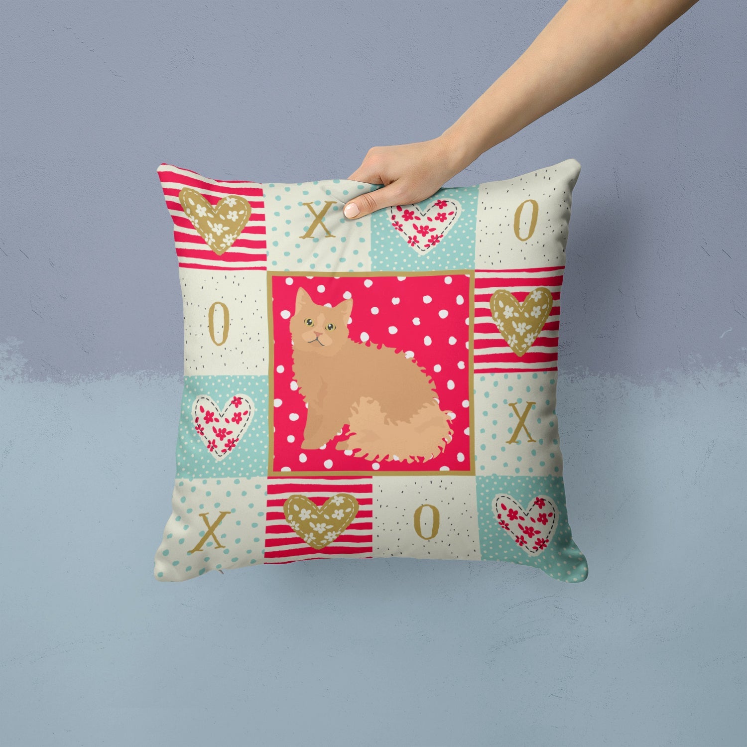 Selkirk Rex Cat Love Decorative Throw Pillow 14x14 Indoor Outdoor Accent Cushion, Fabric Cover with Insert for Sofa, Bed, Porch & Living Room