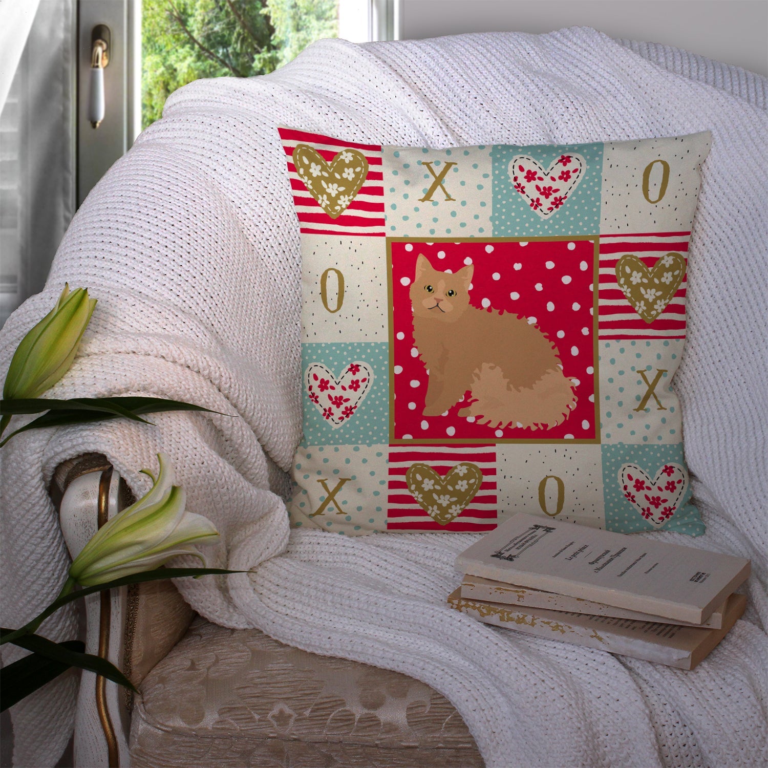Selkirk Rex Cat Love Decorative Throw Pillow 14x14 Indoor Outdoor Accent Cushion, Fabric Cover with Insert for Sofa, Bed, Porch & Living Room