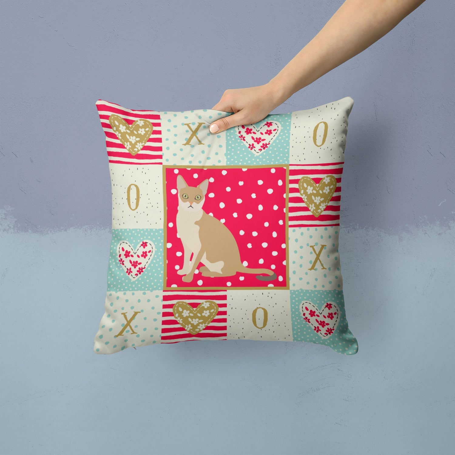 Singapura Cat Love Decorative Throw Pillow 14x14 Indoor Outdoor Accent Cushion, Fabric Cover with Insert for Sofa, Bed, Porch & Living Room
