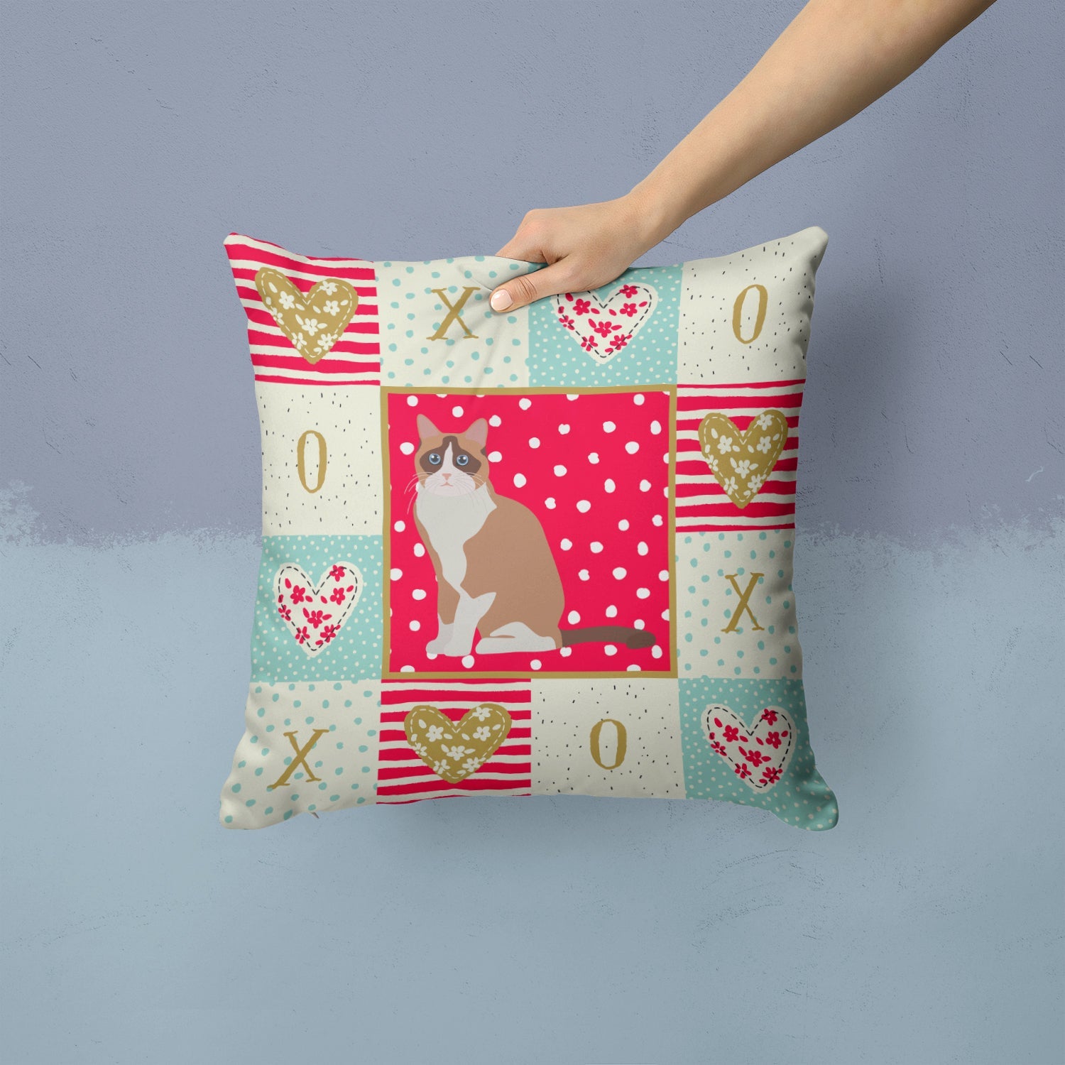 Snowshoe #2 Cat Love Decorative Throw Pillow 14x14 Indoor Outdoor Accent Cushion, Fabric Cover with Insert for Sofa, Bed, Porch & Living Room
