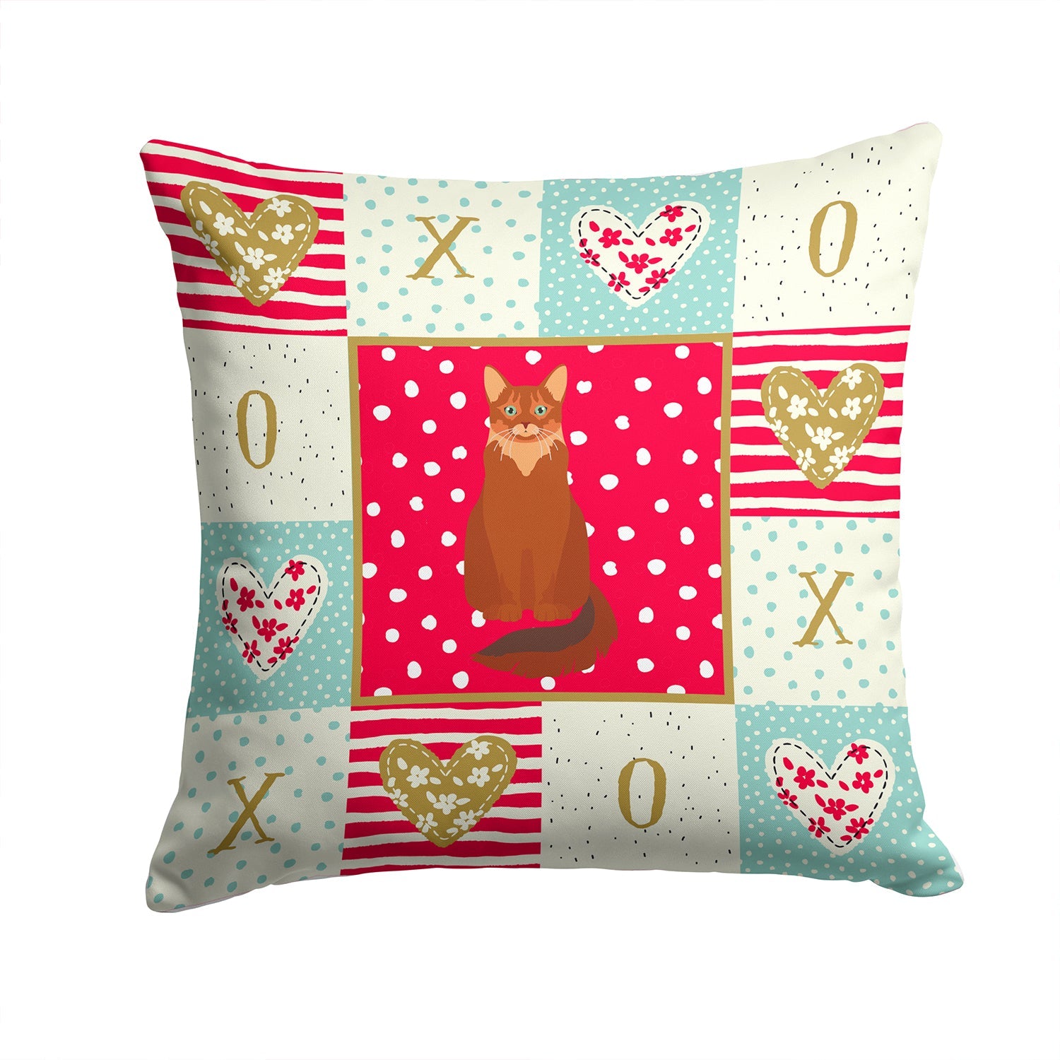 Somali Cat Love Decorative Throw Pillow 14x14 Indoor Outdoor Accent Cushion, Fabric Cover with Insert for Sofa, Bed, Porch & Living Room