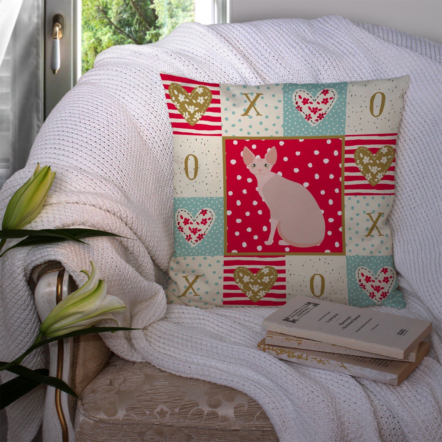 Sphynx #2 Cat Love Decorative Throw Pillow 14x14 Indoor Outdoor Accent Cushion, Fabric Cover with Insert for Sofa, Bed, Porch & Living Room