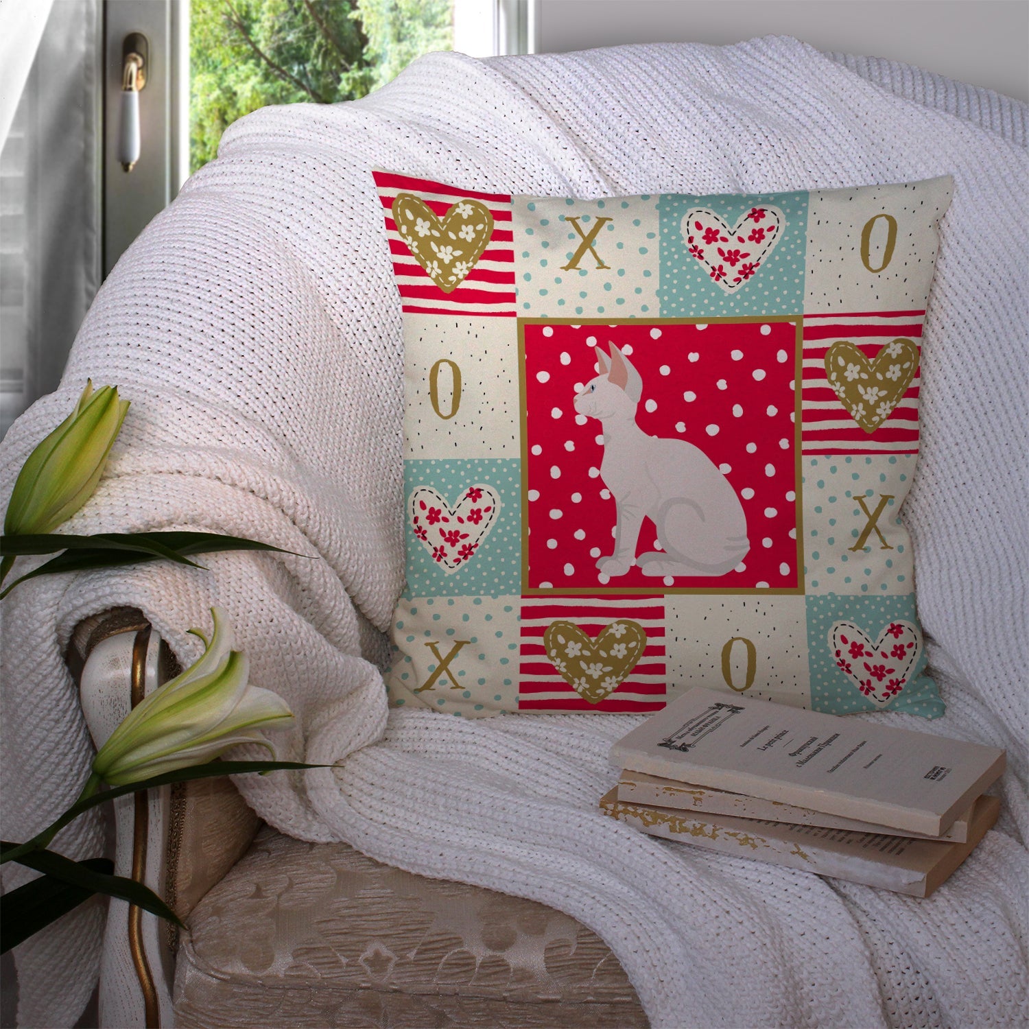 Sphynx #3 Cat Love Decorative Throw Pillow 14x14 Indoor Outdoor Accent Cushion, Fabric Cover with Insert for Sofa, Bed, Porch & Living Room
