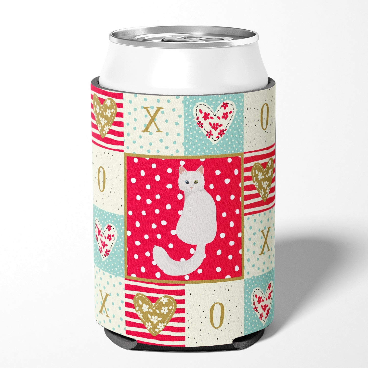 Turkish Angora Cat Love Can or Bottle Hugger Cooler Sleeve for Standard 12 oz Cans, Insulated Foam Beer & Soda Can Hugger Reusable