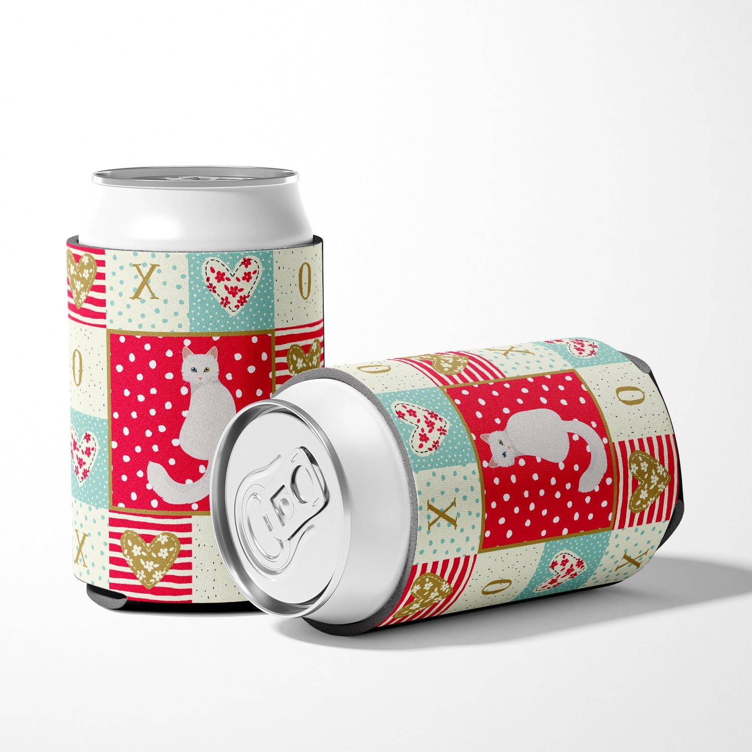 Turkish Angora Cat Love Can or Bottle Hugger Cooler Sleeve for Standard 12 oz Cans, Insulated Foam Beer & Soda Can Hugger Reusable