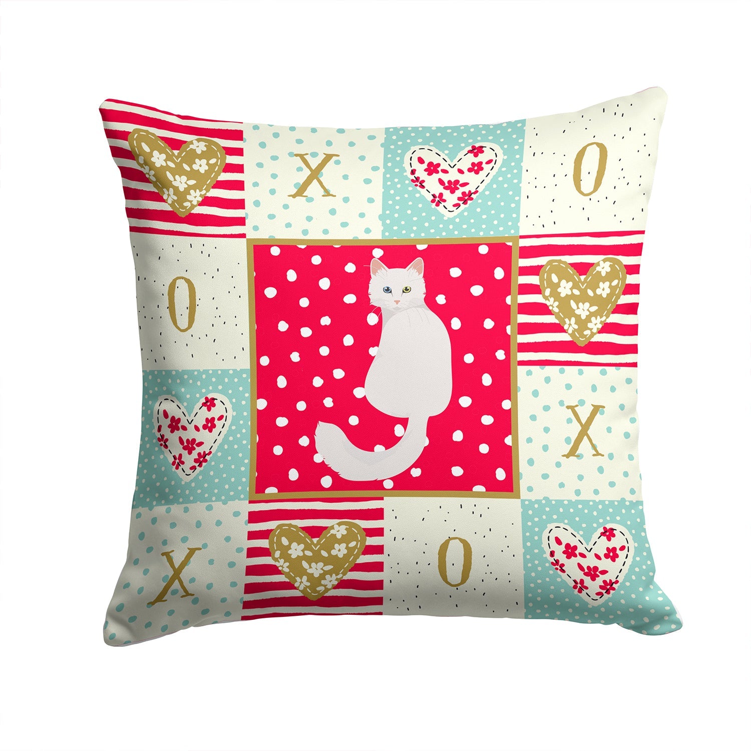 Turkish Angora Cat Love Decorative Throw Pillow 14x14 Indoor Outdoor Accent Cushion, Fabric Cover with Insert for Sofa, Bed, Porch & Living Room