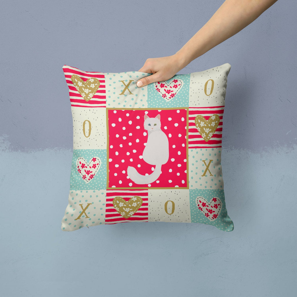 Turkish Angora Cat Love Decorative Throw Pillow 14x14 Indoor Outdoor Accent Cushion, Fabric Cover with Insert for Sofa, Bed, Porch & Living Room