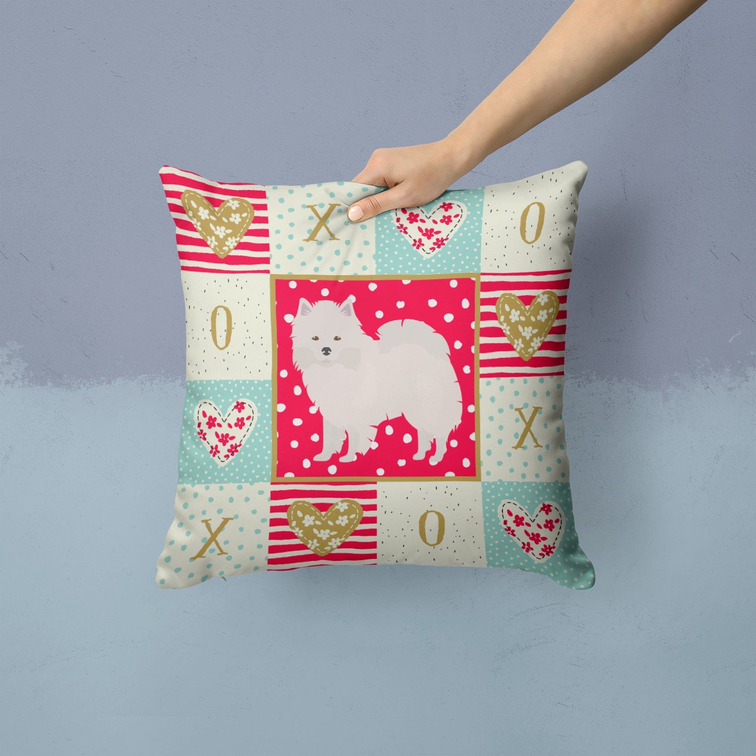 American Eskimo Love Decorative Throw Pillow 14x14 Indoor Outdoor Accent Cushion, Fabric Cover with Insert for Sofa, Bed, Porch & Living Room