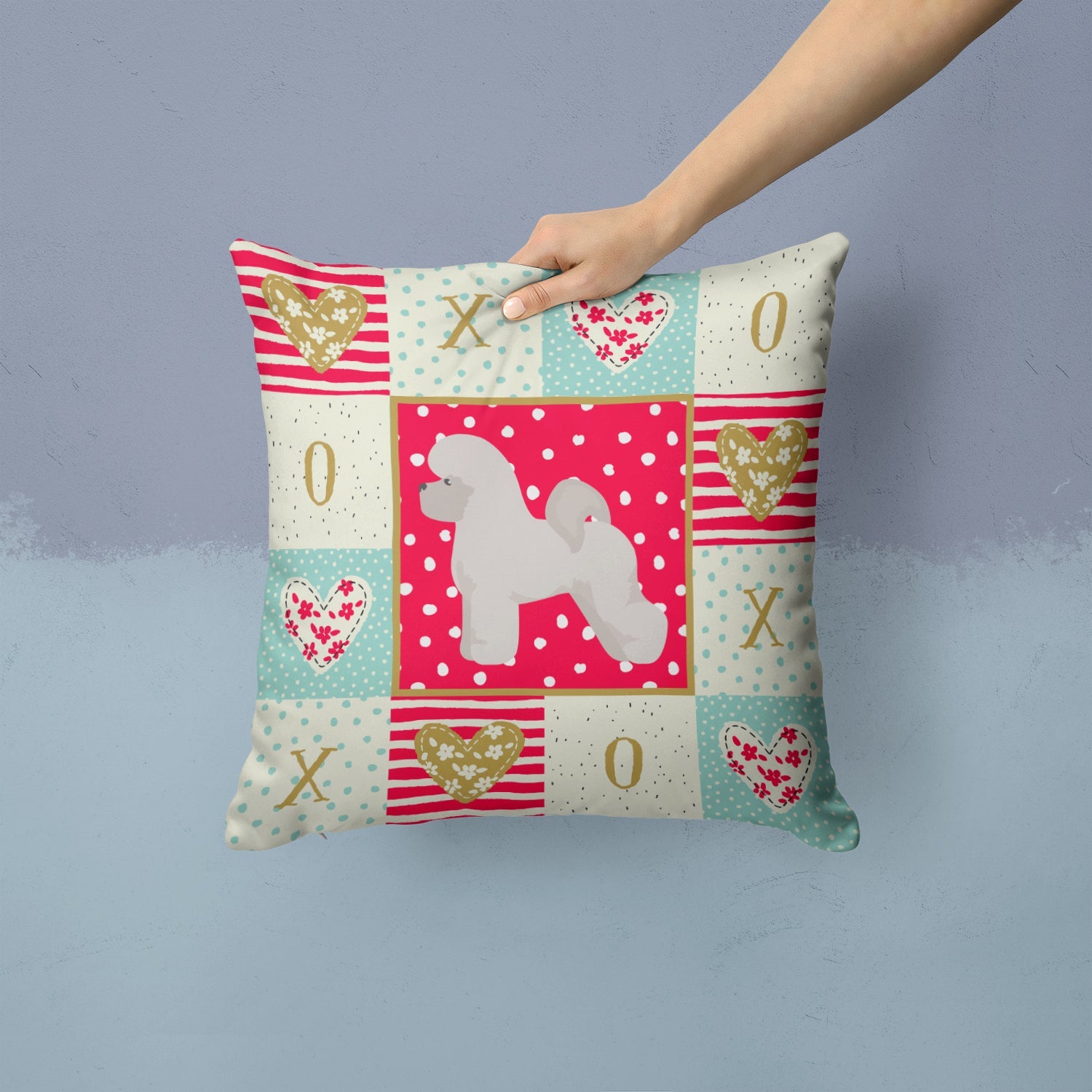 Bichon Frisé Love Decorative Throw Pillow 14x14 Indoor Outdoor Accent Cushion, Fabric Cover with Insert for Sofa, Bed, Porch & Living Room