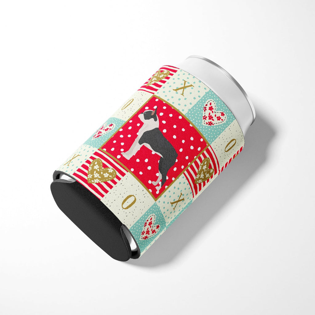 Boston Terrier Love Can or Bottle Hugger Cooler Sleeve for Standard 12 oz Cans, Insulated Foam Beer & Soda Can Hugger Reusable