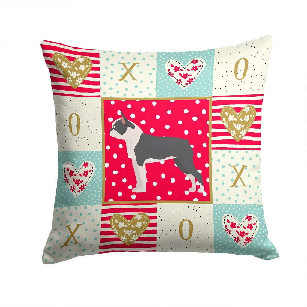 Boston Terrier Love Decorative Throw Pillow 14x14 Indoor Outdoor Accent Cushion, Fabric Cover with Insert for Sofa, Bed, Porch & Living Room