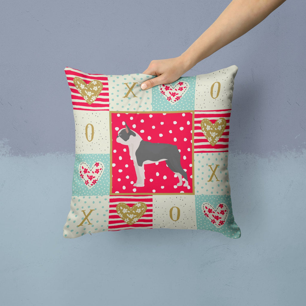 Boston Terrier Love Decorative Throw Pillow 14x14 Indoor Outdoor Accent Cushion, Fabric Cover with Insert for Sofa, Bed, Porch & Living Room