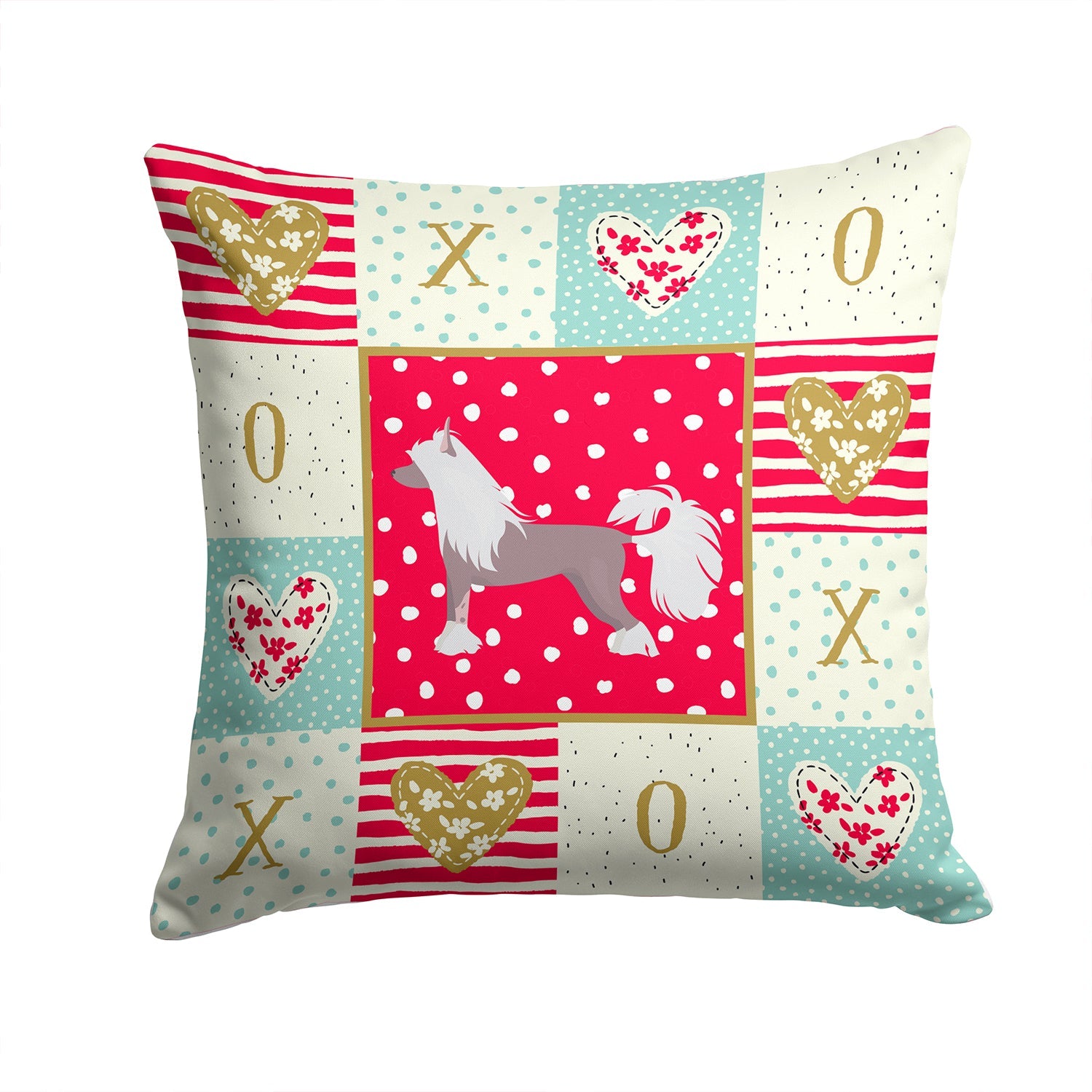 Chinese Crested #2 Love Decorative Throw Pillow 14x14 Indoor Outdoor Accent Cushion, Fabric Cover with Insert for Sofa, Bed, Porch & Living Room