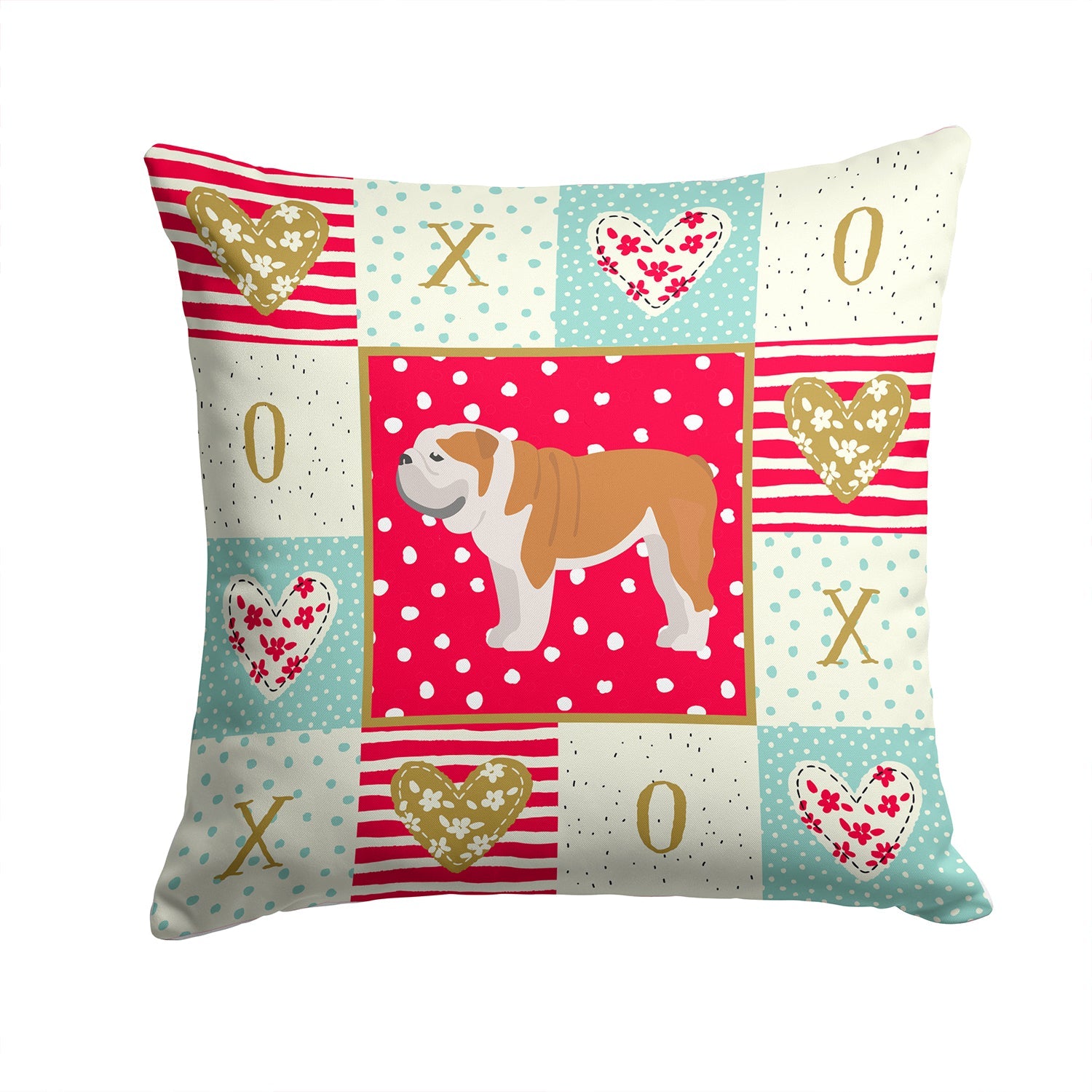 English Bulldog #1 Love Decorative Throw Pillow 14x14 Indoor Outdoor Accent Cushion, Fabric Cover with Insert for Sofa, Bed, Porch & Living Room