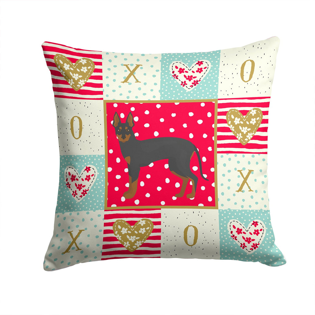 English Toy Terrier #2 Love Decorative Throw Pillow 14x14 Indoor Outdoor Accent Cushion, Fabric Cover with Insert for Sofa, Bed, Porch & Living Room