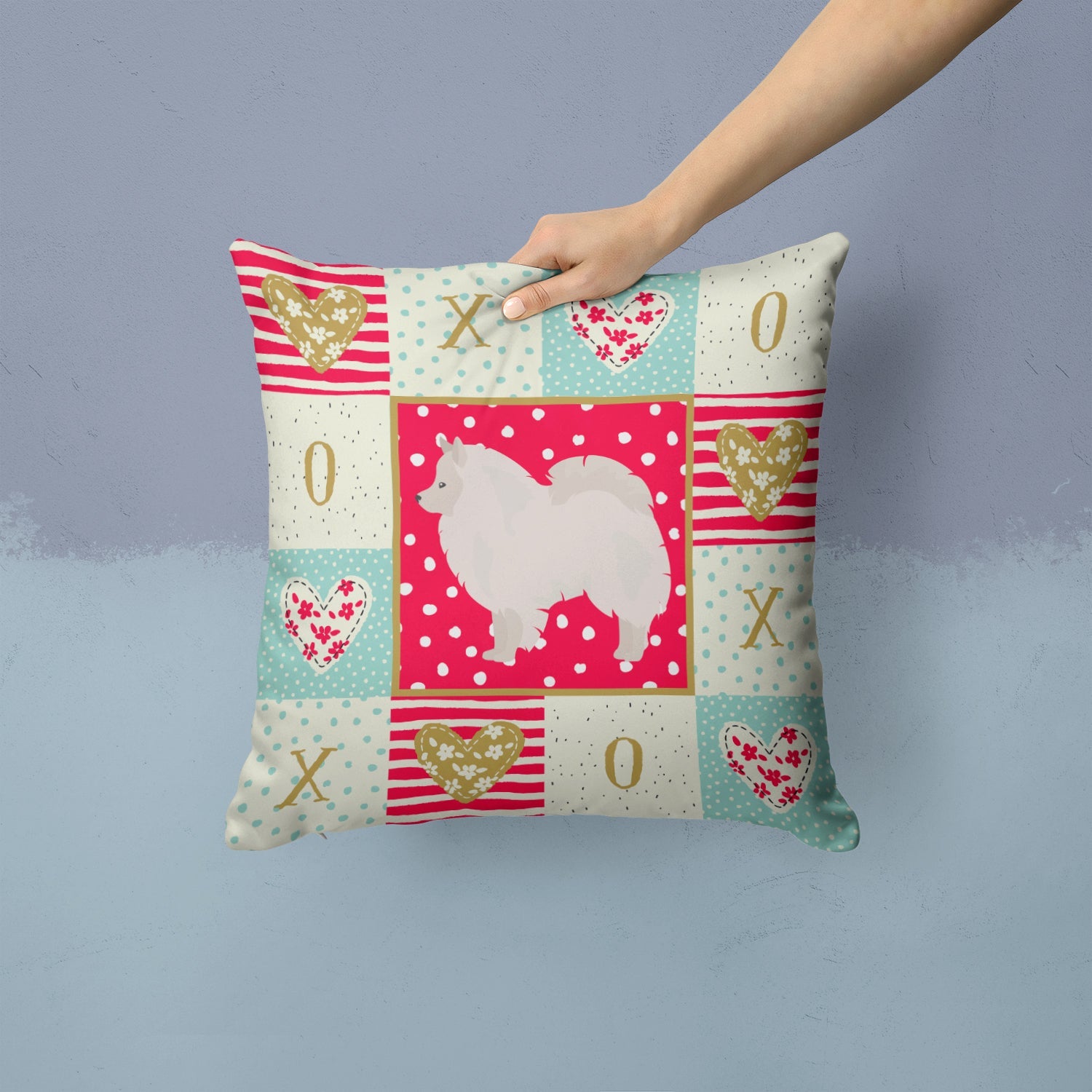 German Spitz #1 Love Decorative Throw Pillow 14x14 Indoor Outdoor Accent Cushion, Fabric Cover with Insert for Sofa, Bed, Porch & Living Room