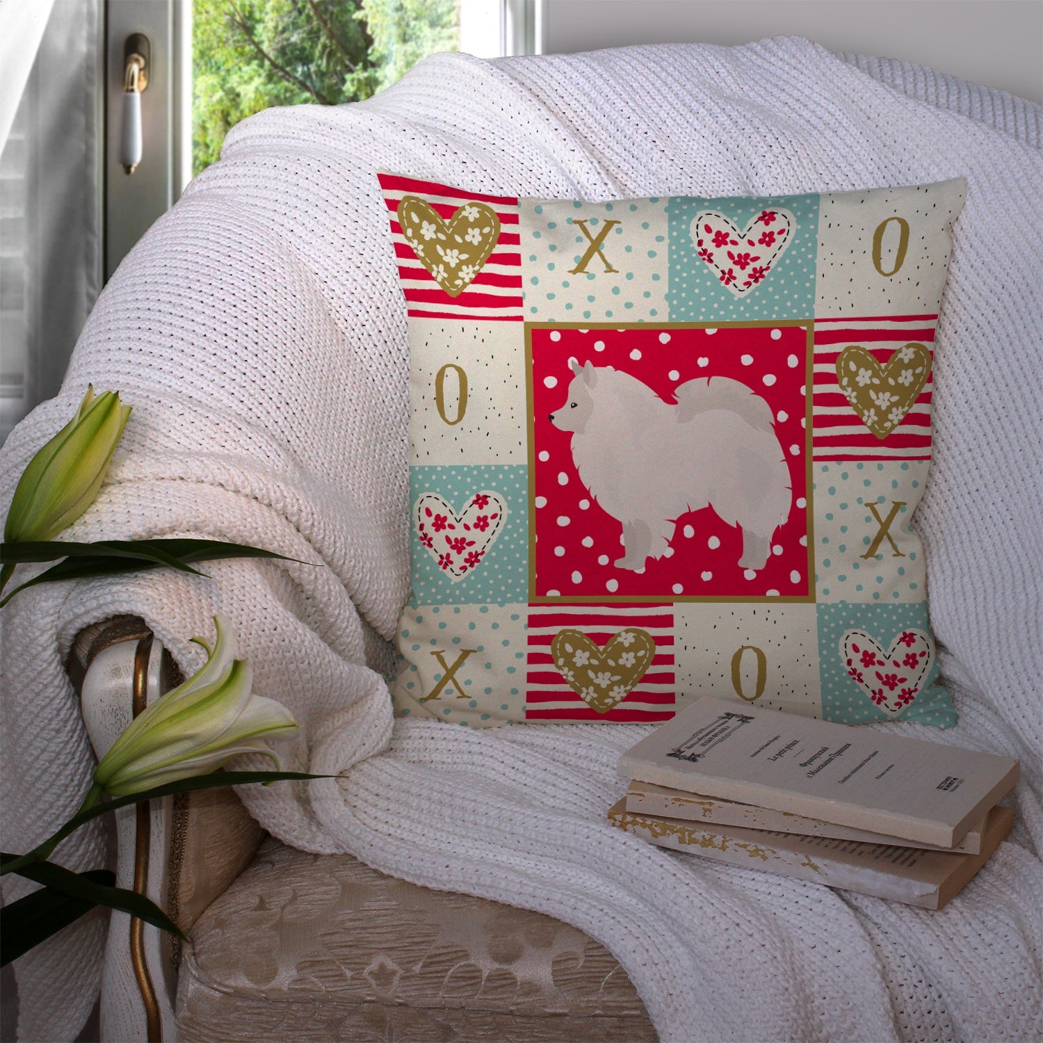 German Spitz #1 Love Decorative Throw Pillow 14x14 Indoor Outdoor Accent Cushion, Fabric Cover with Insert for Sofa, Bed, Porch & Living Room