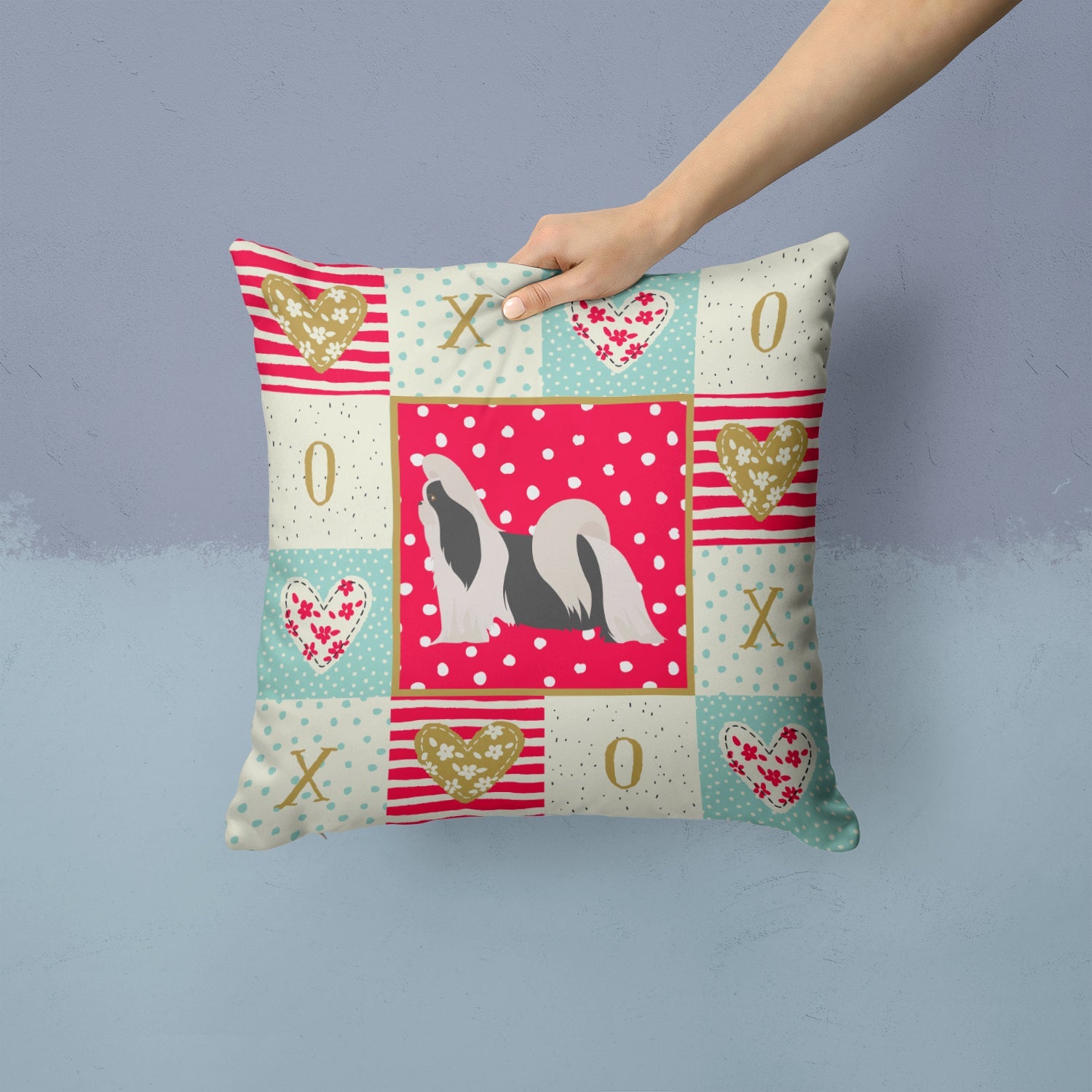 Imperial Shih Tzu Love Decorative Throw Pillow 14x14 Indoor Outdoor Accent Cushion, Fabric Cover with Insert for Sofa, Bed, Porch & Living Room