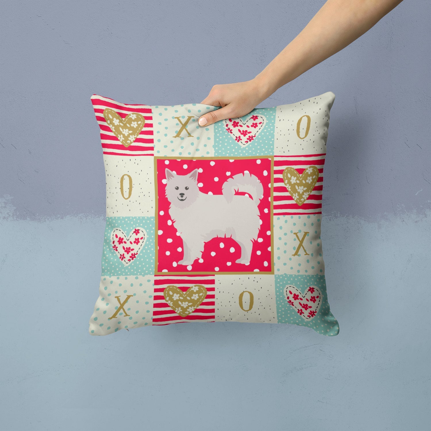 Italian Spitz Love Decorative Throw Pillow 14x14 Indoor Outdoor Accent Cushion, Fabric Cover with Insert for Sofa, Bed, Porch & Living Room