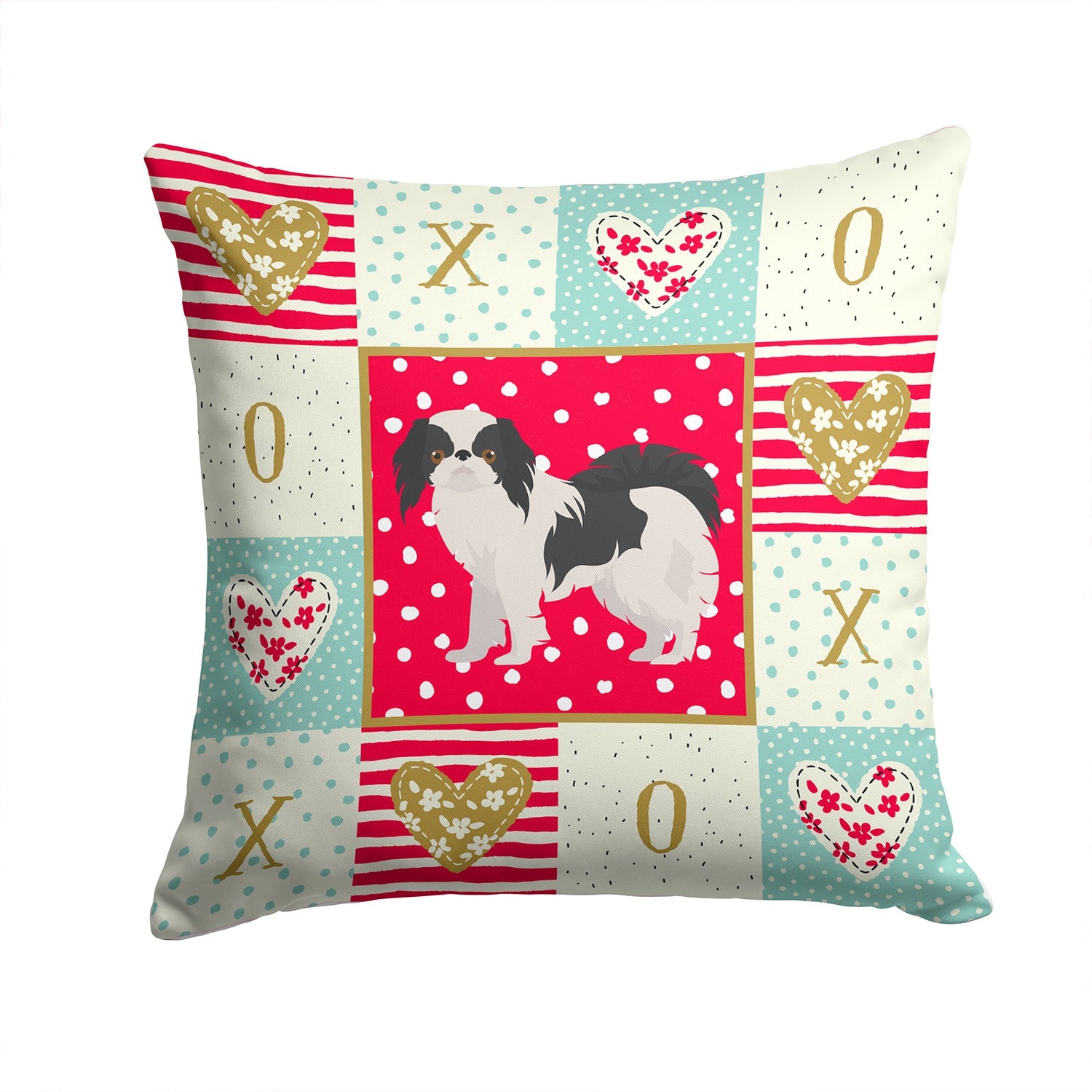 Japanese Chin #2 Love Decorative Throw Pillow 14x14 Indoor Outdoor Accent Cushion, Fabric Cover with Insert for Sofa, Bed, Porch & Living Room