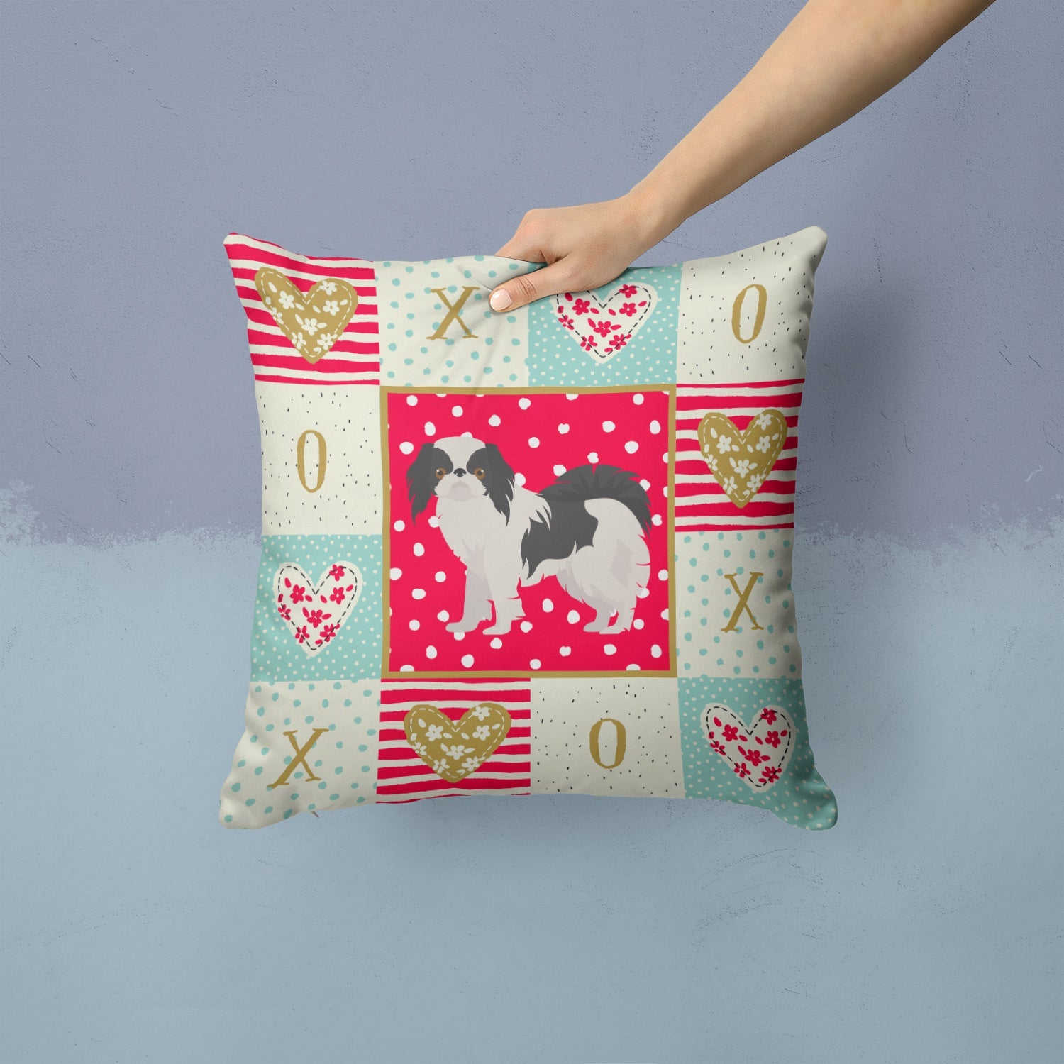 Japanese Chin #2 Love Decorative Throw Pillow 14x14 Indoor Outdoor Accent Cushion, Fabric Cover with Insert for Sofa, Bed, Porch & Living Room