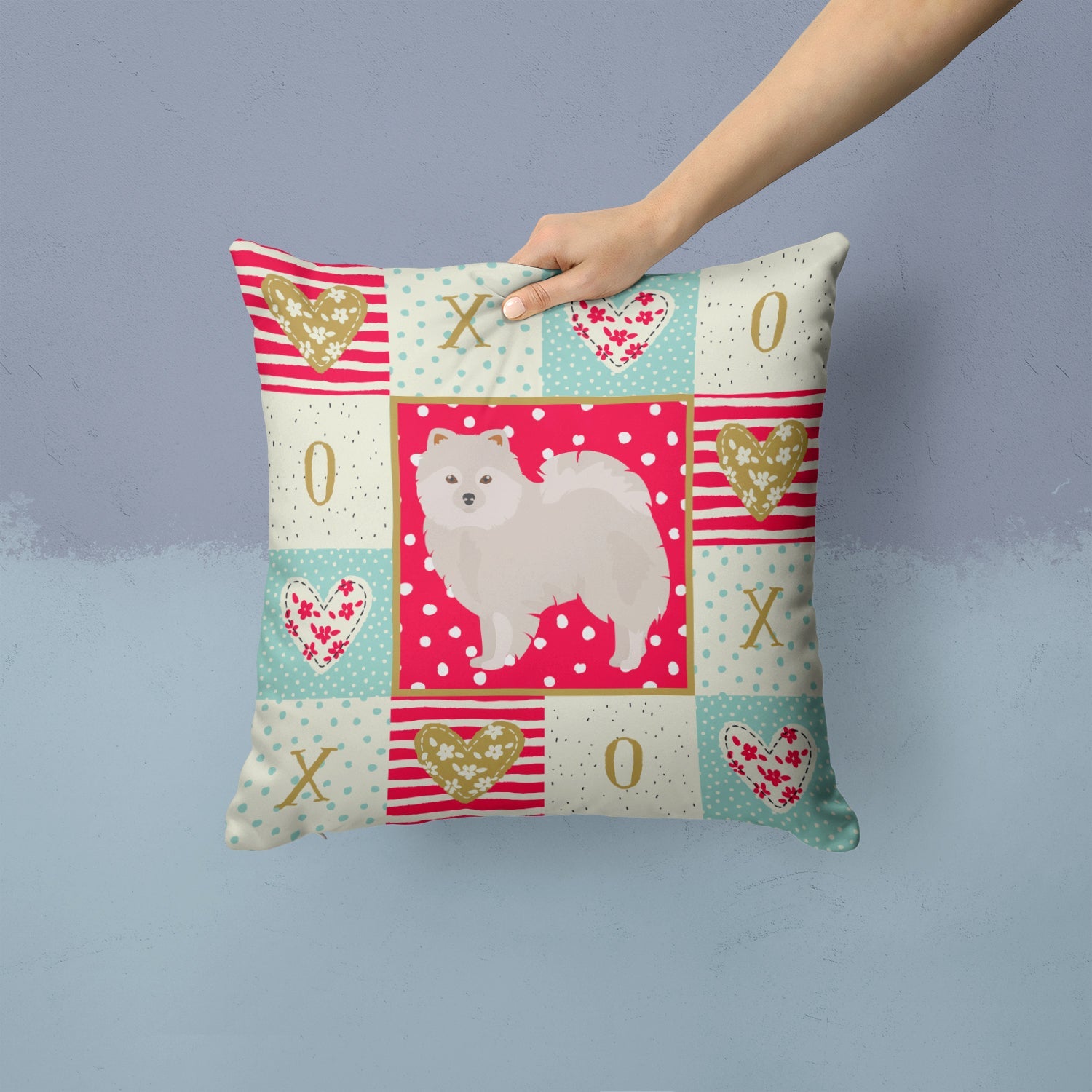 Japanese Spitz Love Decorative Throw Pillow 14x14 Indoor Outdoor Accent Cushion, Fabric Cover with Insert for Sofa, Bed, Porch & Living Room