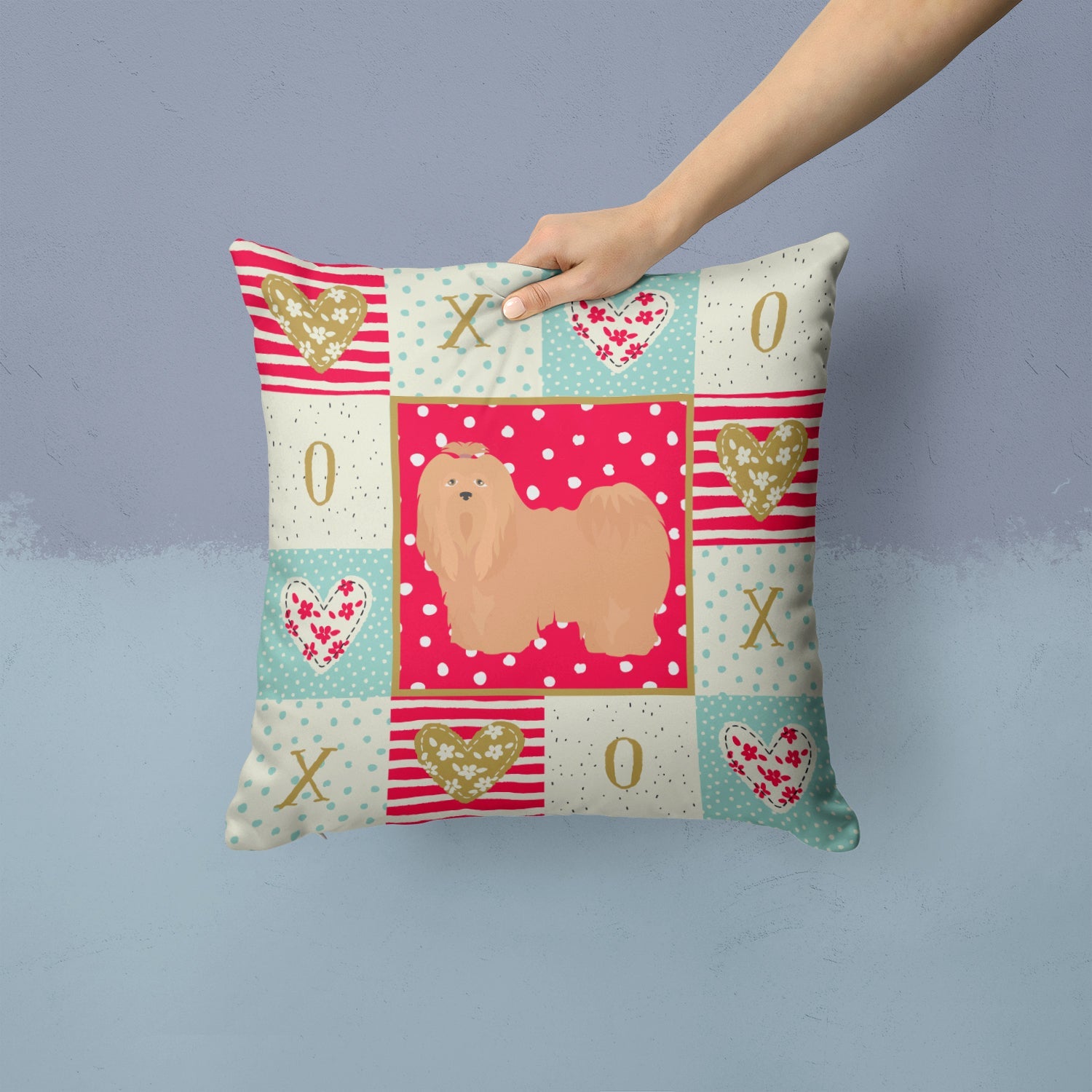 Lhasa Apso #1 Love Decorative Throw Pillow 14x14 Indoor Outdoor Accent Cushion, Fabric Cover with Insert for Sofa, Bed, Porch & Living Room