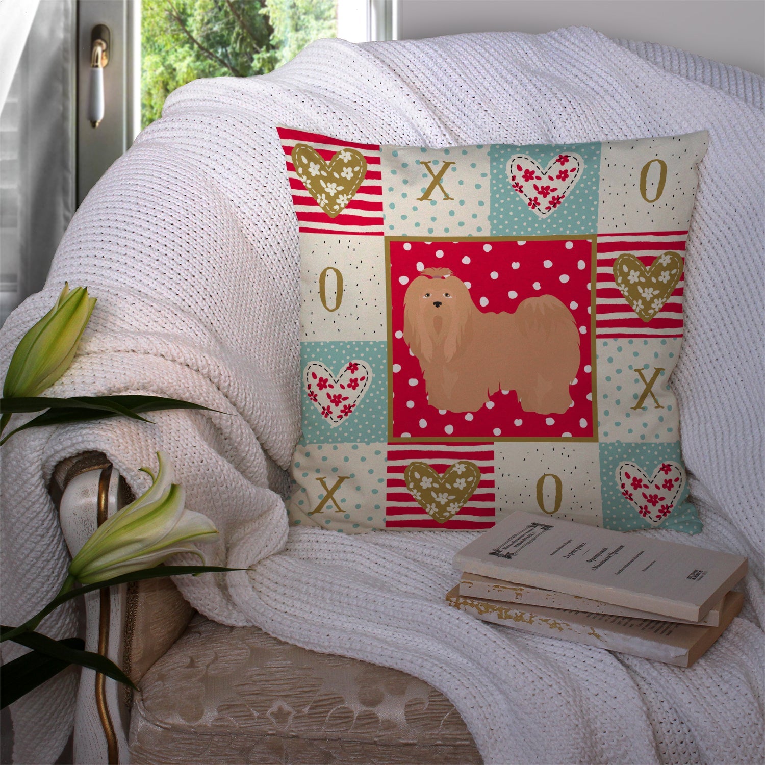 Lhasa Apso #1 Love Decorative Throw Pillow 14x14 Indoor Outdoor Accent Cushion, Fabric Cover with Insert for Sofa, Bed, Porch & Living Room