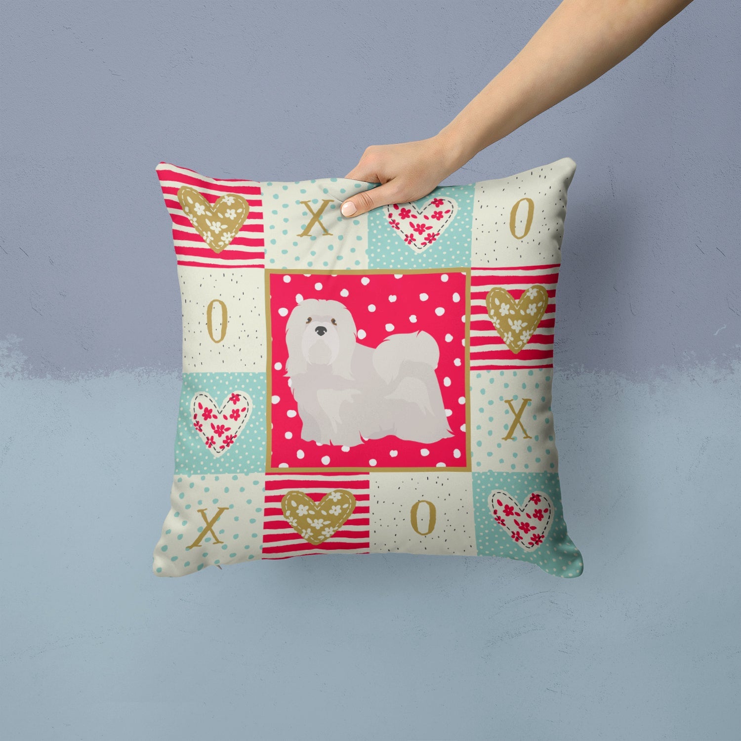Lhasa Apso #2 Love Decorative Throw Pillow 14x14 Indoor Outdoor Accent Cushion, Fabric Cover with Insert for Sofa, Bed, Porch & Living Room