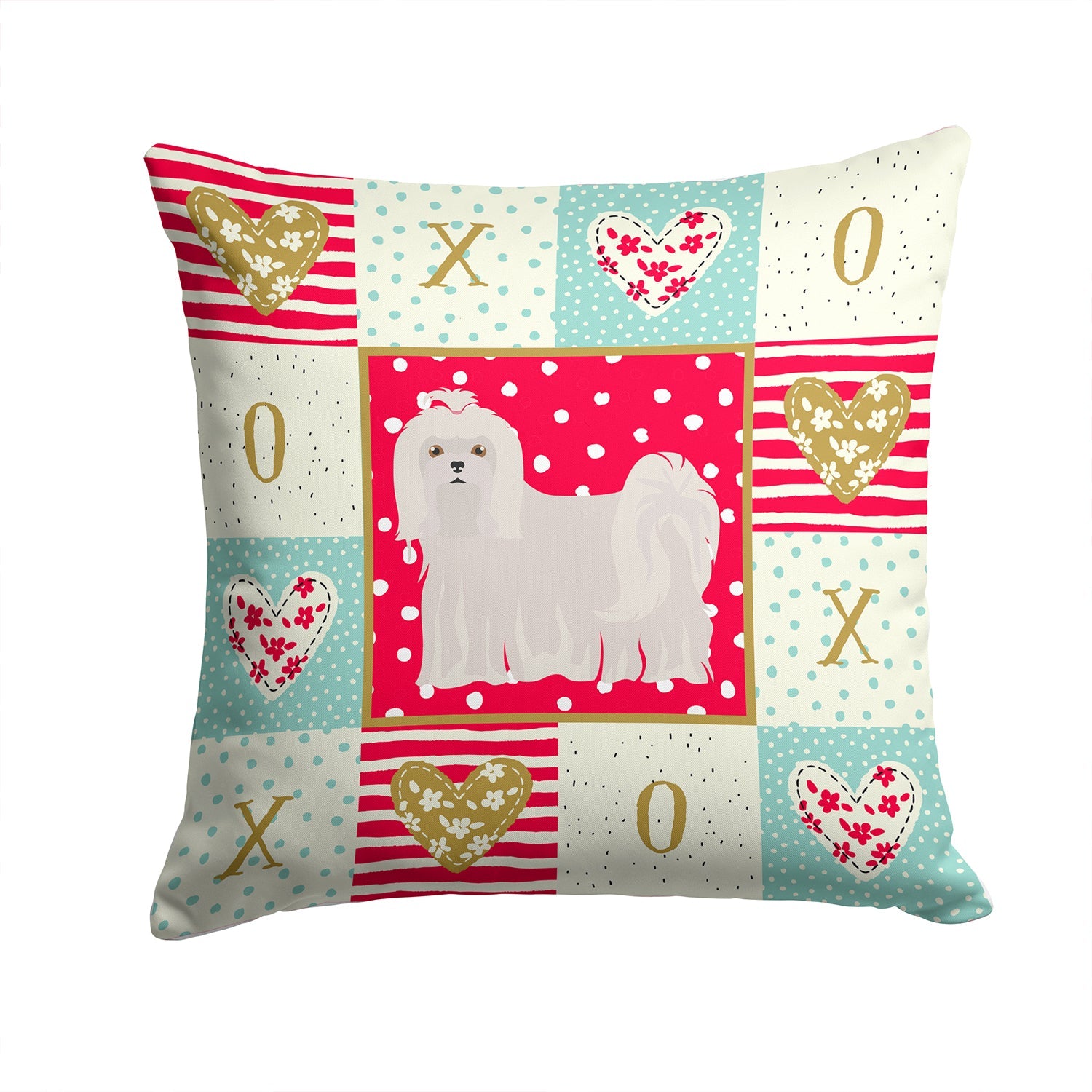 Maltese Love Decorative Throw Pillow 14x14 Indoor Outdoor Accent Cushion, Fabric Cover with Insert for Sofa, Bed, Porch & Living Room