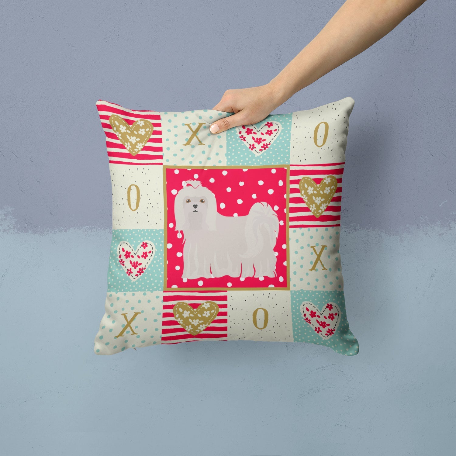 Maltese Love Decorative Throw Pillow 14x14 Indoor Outdoor Accent Cushion, Fabric Cover with Insert for Sofa, Bed, Porch & Living Room