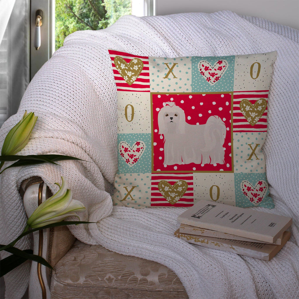 Maltese Love Decorative Throw Pillow 14x14 Indoor Outdoor Accent Cushion, Fabric Cover with Insert for Sofa, Bed, Porch & Living Room