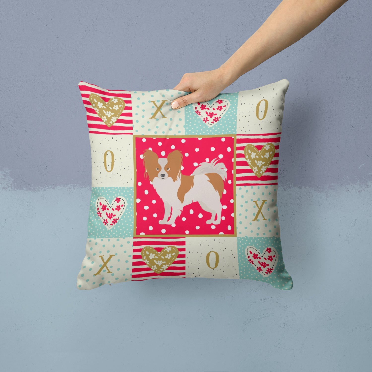 Papillon #1 Love Decorative Throw Pillow 14x14 Indoor Outdoor Accent Cushion, Fabric Cover with Insert for Sofa, Bed, Porch & Living Room
