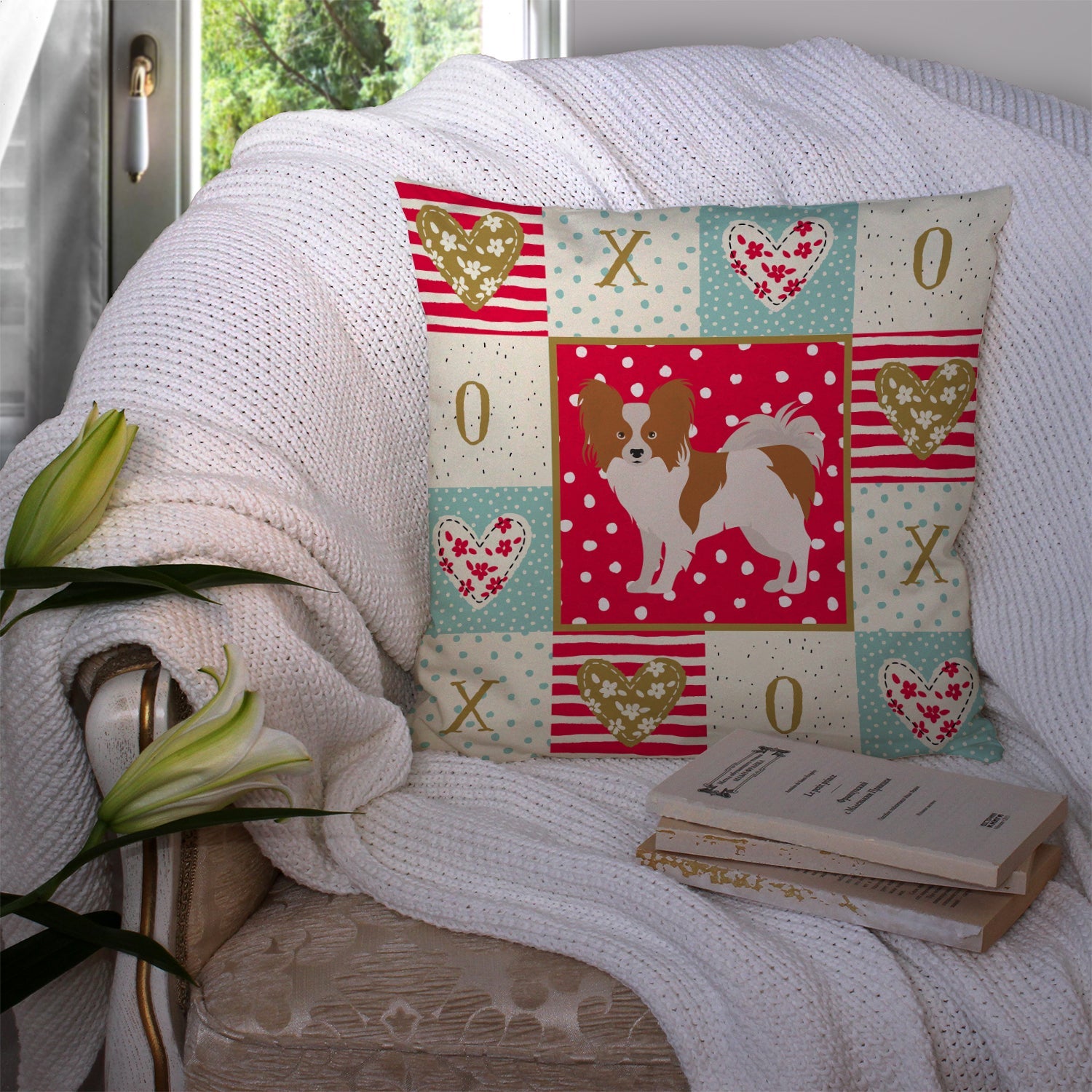 Papillon #1 Love Decorative Throw Pillow 14x14 Indoor Outdoor Accent Cushion, Fabric Cover with Insert for Sofa, Bed, Porch & Living Room