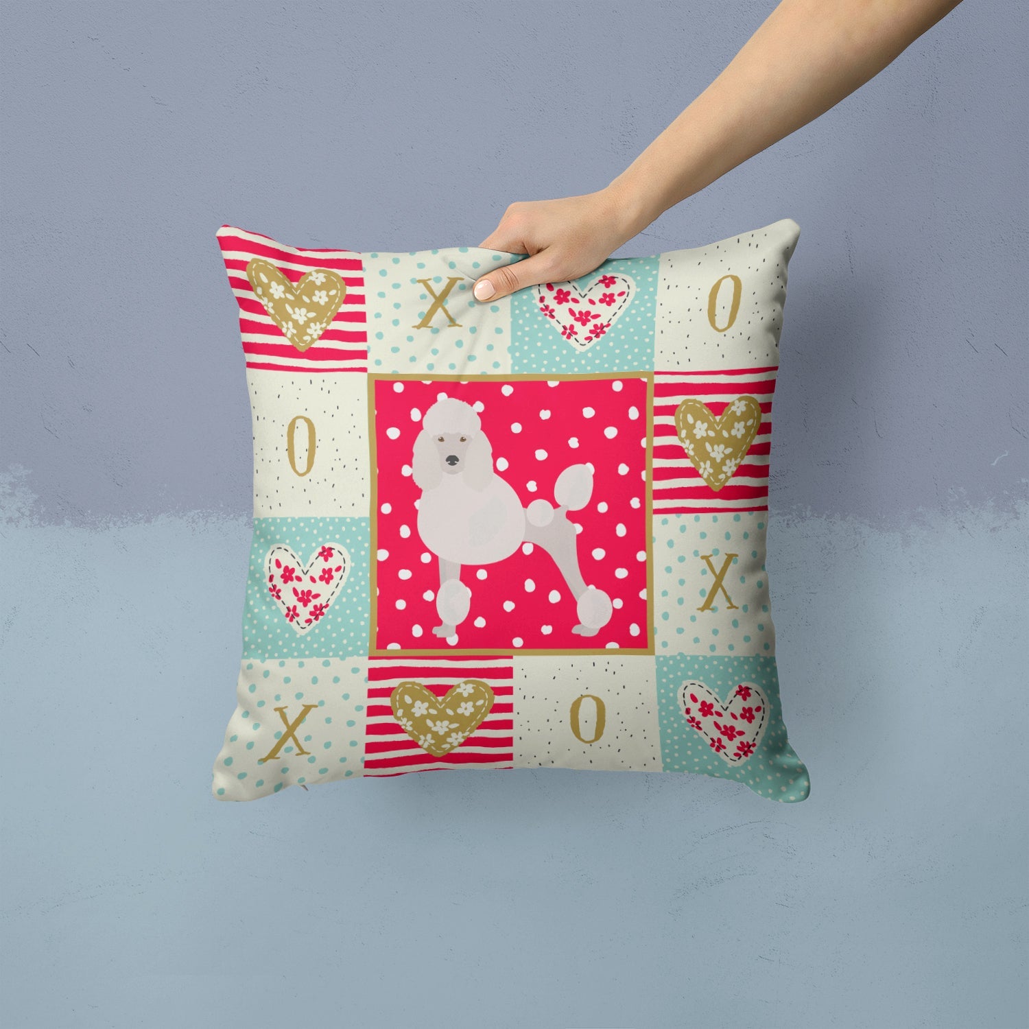Poodle Love Decorative Throw Pillow 14x14 Indoor Outdoor Accent Cushion, Fabric Cover with Insert for Sofa, Bed, Porch & Living Room