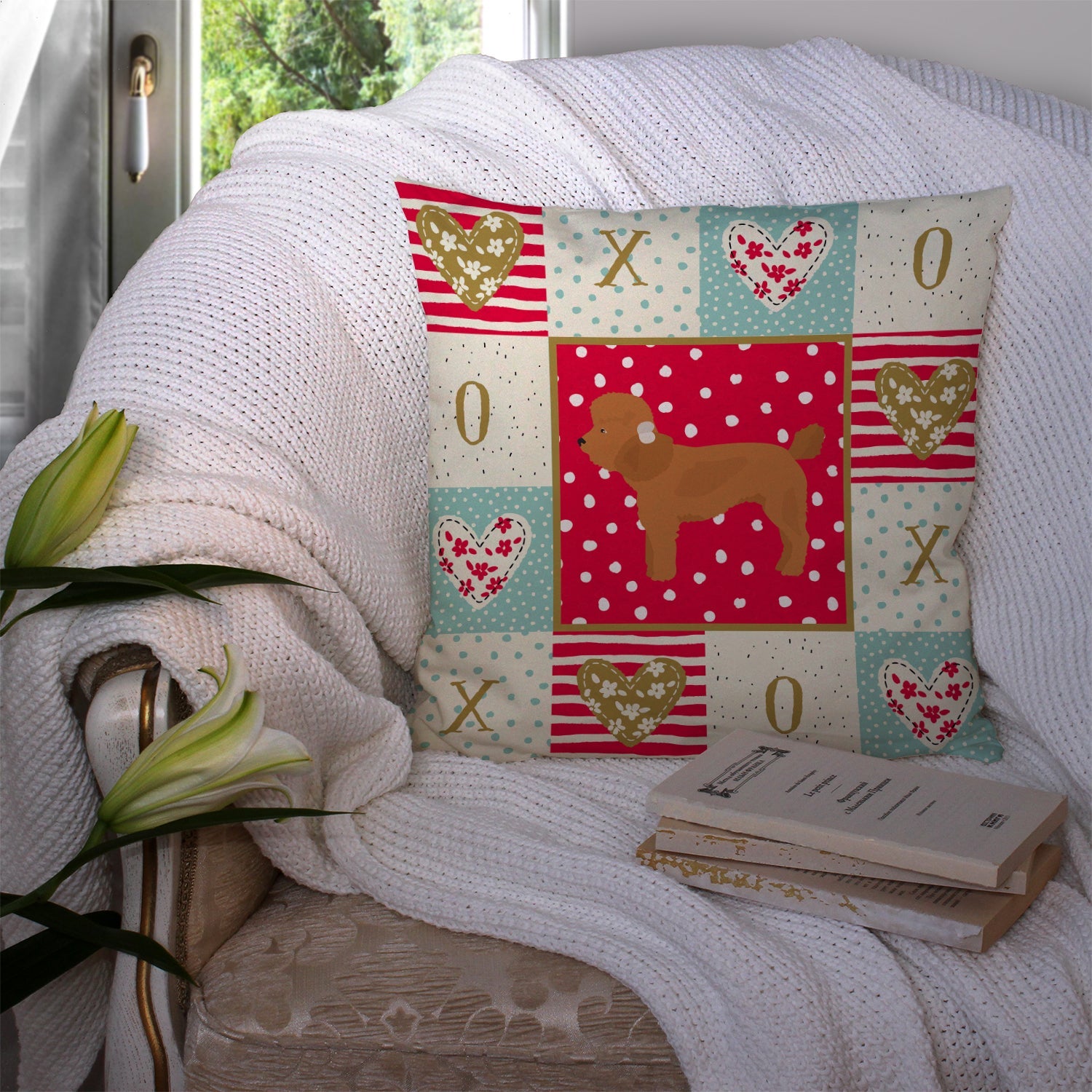 Toy Poodle Love Decorative Throw Pillow 14x14 Indoor Outdoor Accent Cushion, Fabric Cover with Insert for Sofa, Bed, Porch & Living Room
