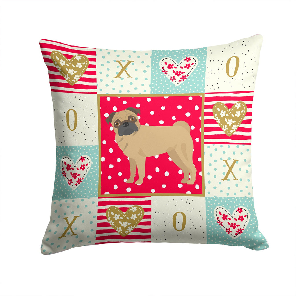 Pug Love Decorative Throw Pillow 14x14 Indoor Outdoor Accent Cushion, Fabric Cover with Insert for Sofa, Bed, Porch & Living Room