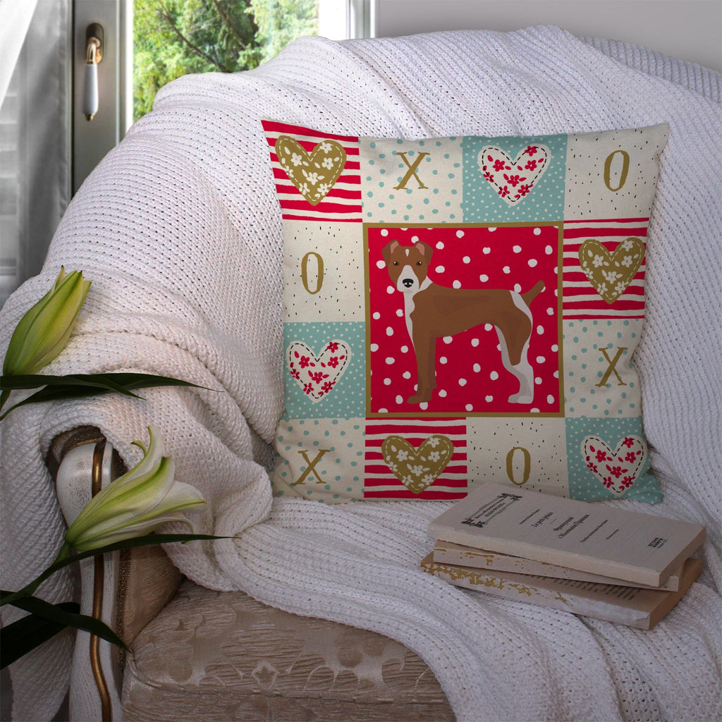 Rat Terrier Love Decorative Throw Pillow 14x14 Indoor Outdoor Accent Cushion, Fabric Cover with Insert for Sofa, Bed, Porch & Living Room