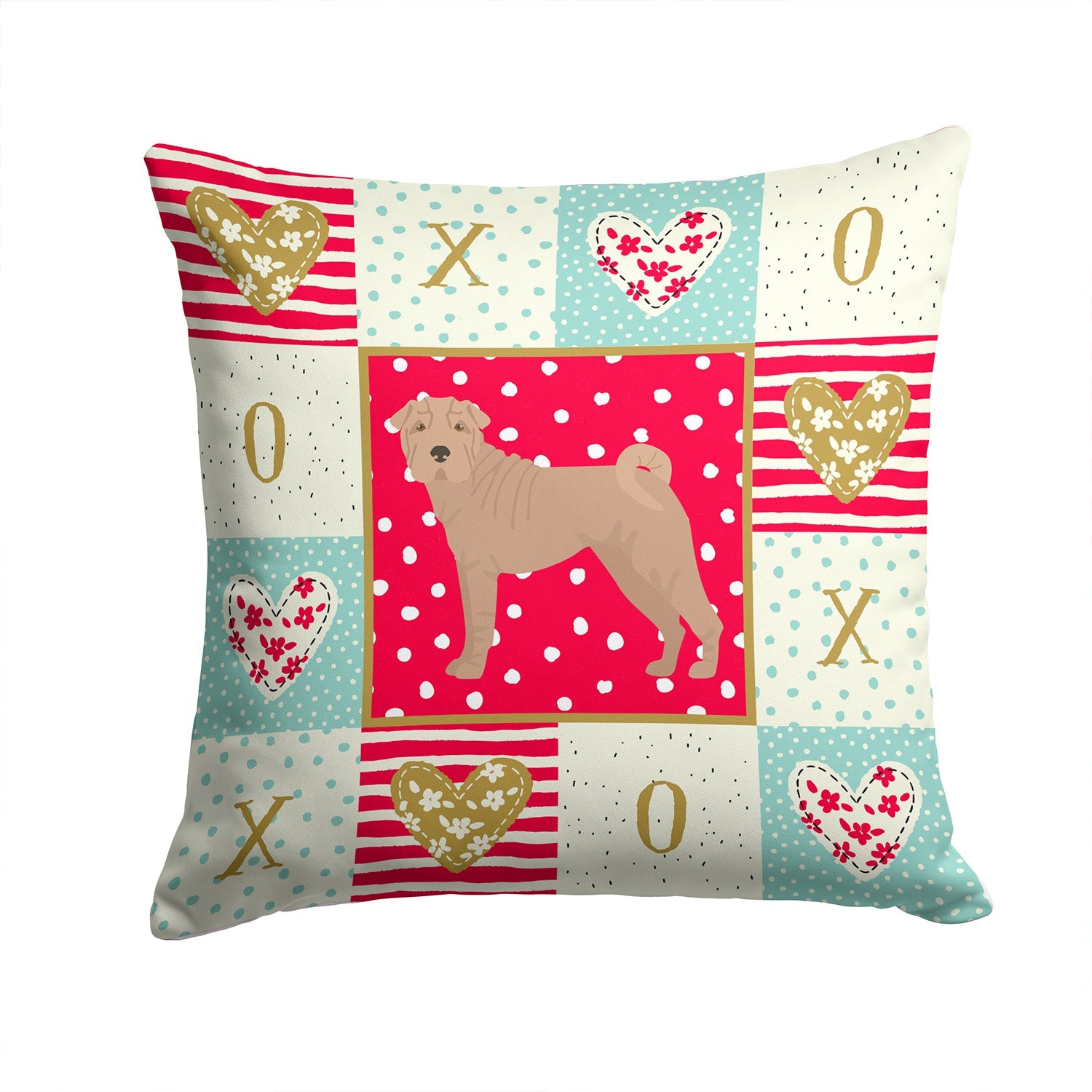 Shar Pei #2 Love Decorative Throw Pillow 14x14 Indoor Outdoor Accent Cushion, Fabric Cover with Insert for Sofa, Bed, Porch & Living Room