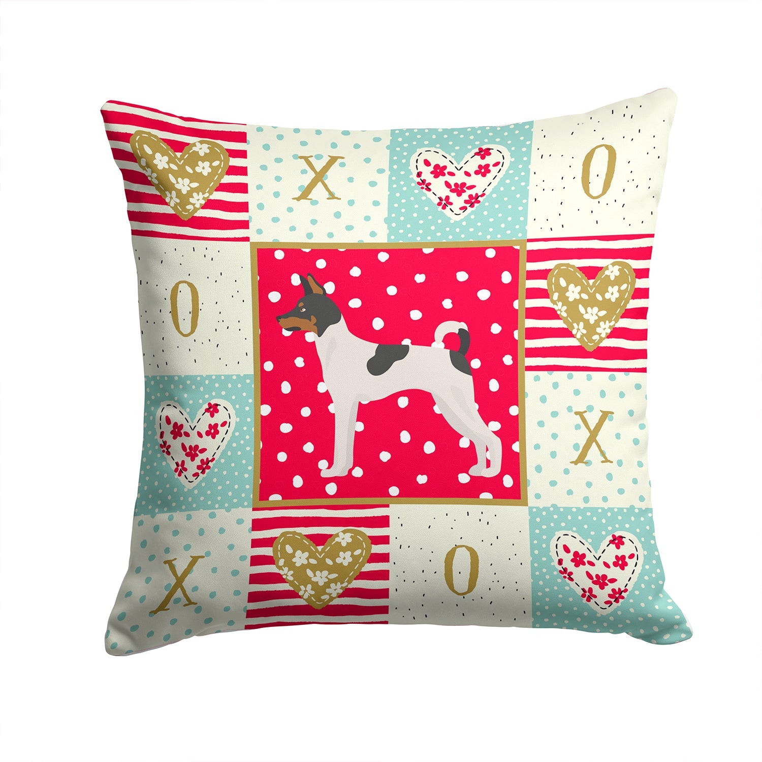 Toy Fox Terrier Love Decorative Throw Pillow 14x14 Indoor Outdoor Accent Cushion, Fabric Cover with Insert for Sofa, Bed, Porch & Living Room