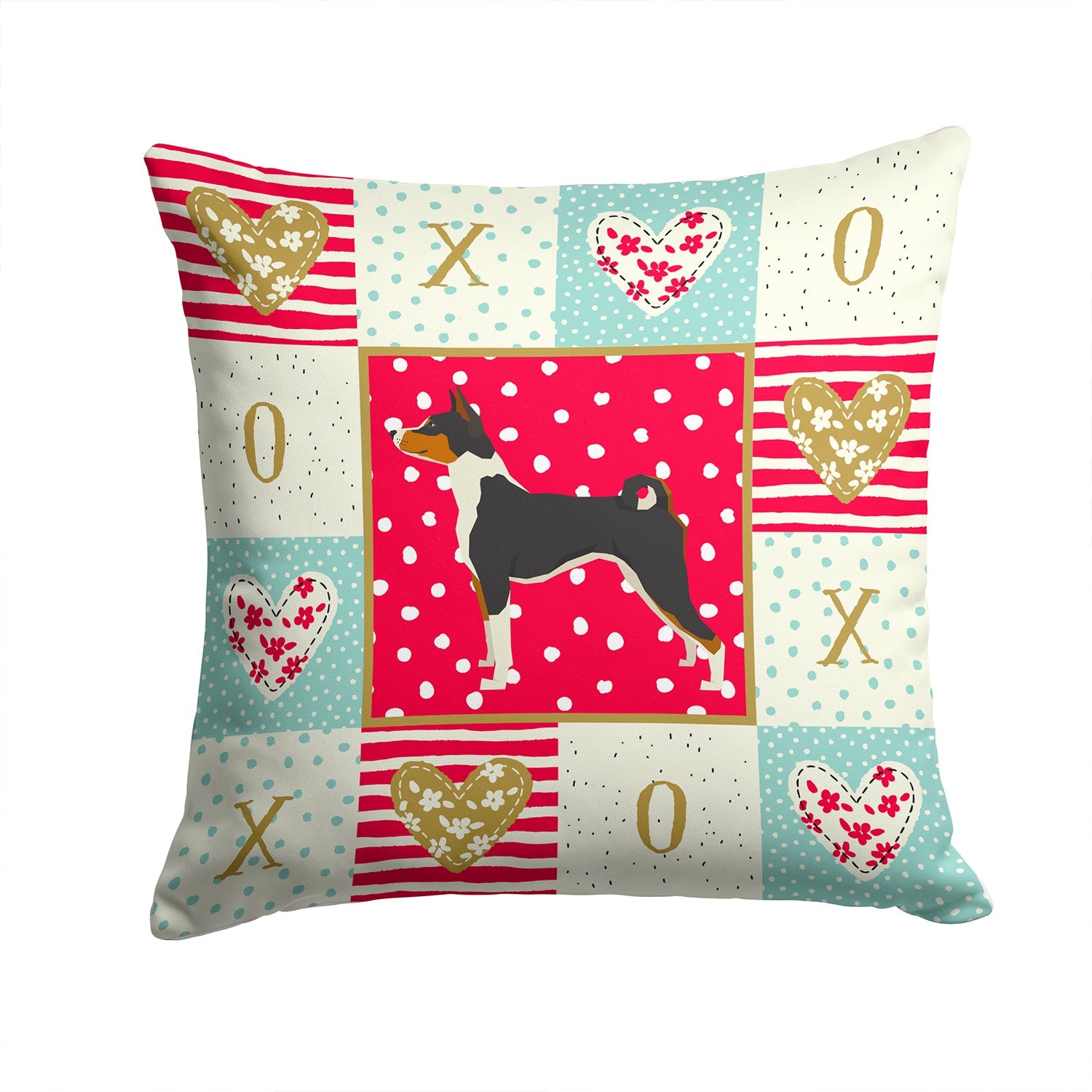 Basenji Love Decorative Throw Pillow 14x14 Indoor Outdoor Accent Cushion, Fabric Cover with Insert for Sofa, Bed, Porch & Living Room
