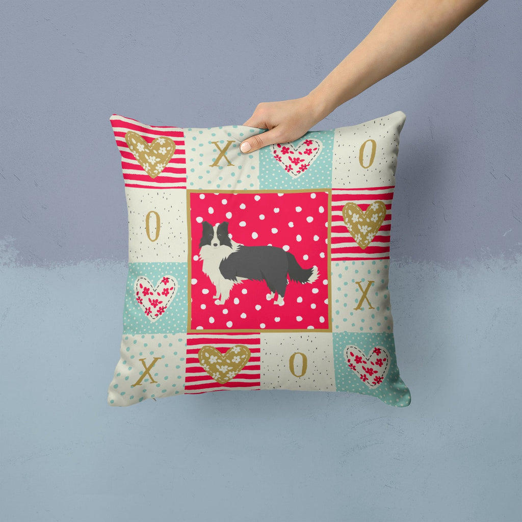 Border Collie Love Decorative Throw Pillow 14x14 Indoor Outdoor Accent Cushion, Fabric Cover with Insert for Sofa, Bed, Porch & Living Room