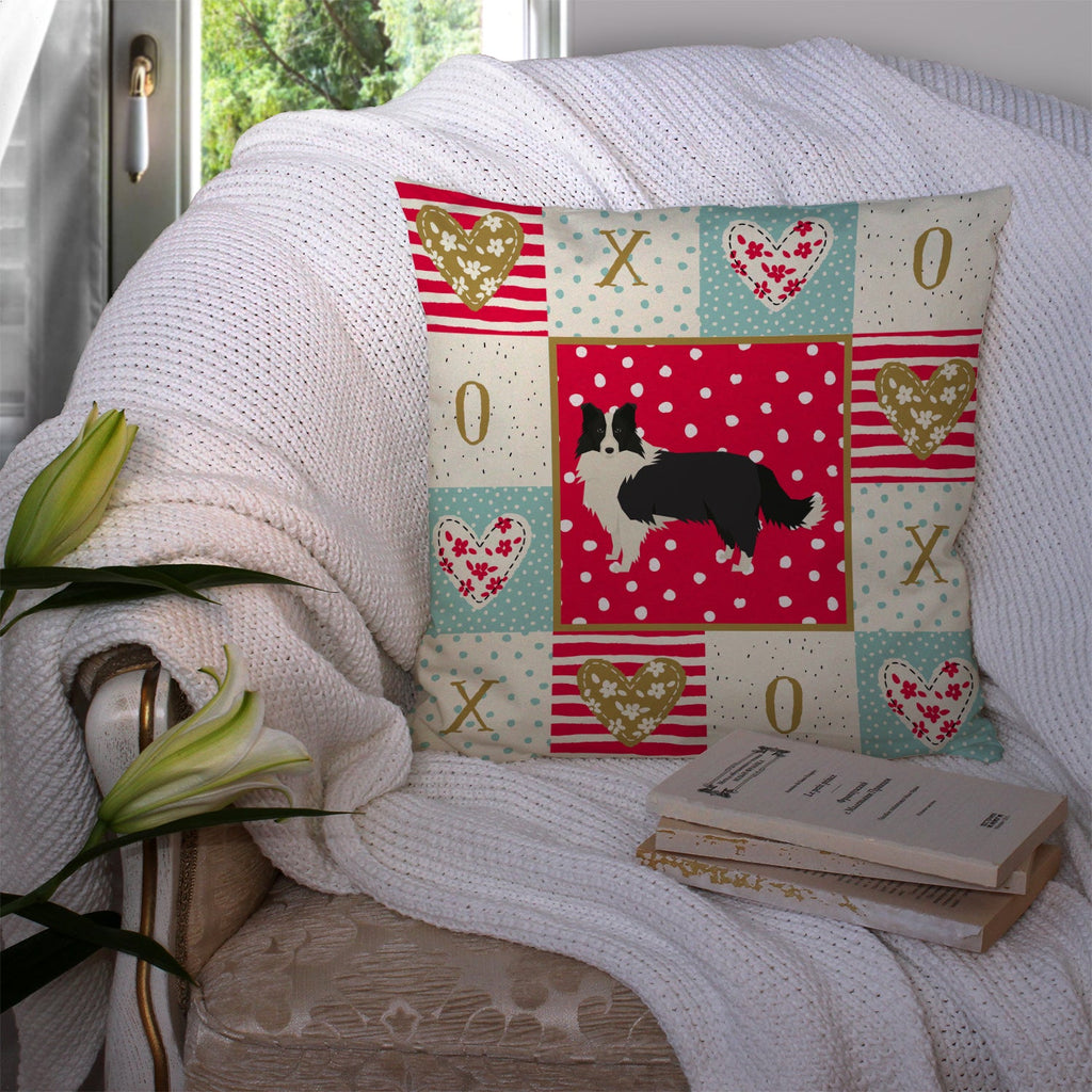 Border Collie Love Decorative Throw Pillow 14x14 Indoor Outdoor Accent Cushion, Fabric Cover with Insert for Sofa, Bed, Porch & Living Room